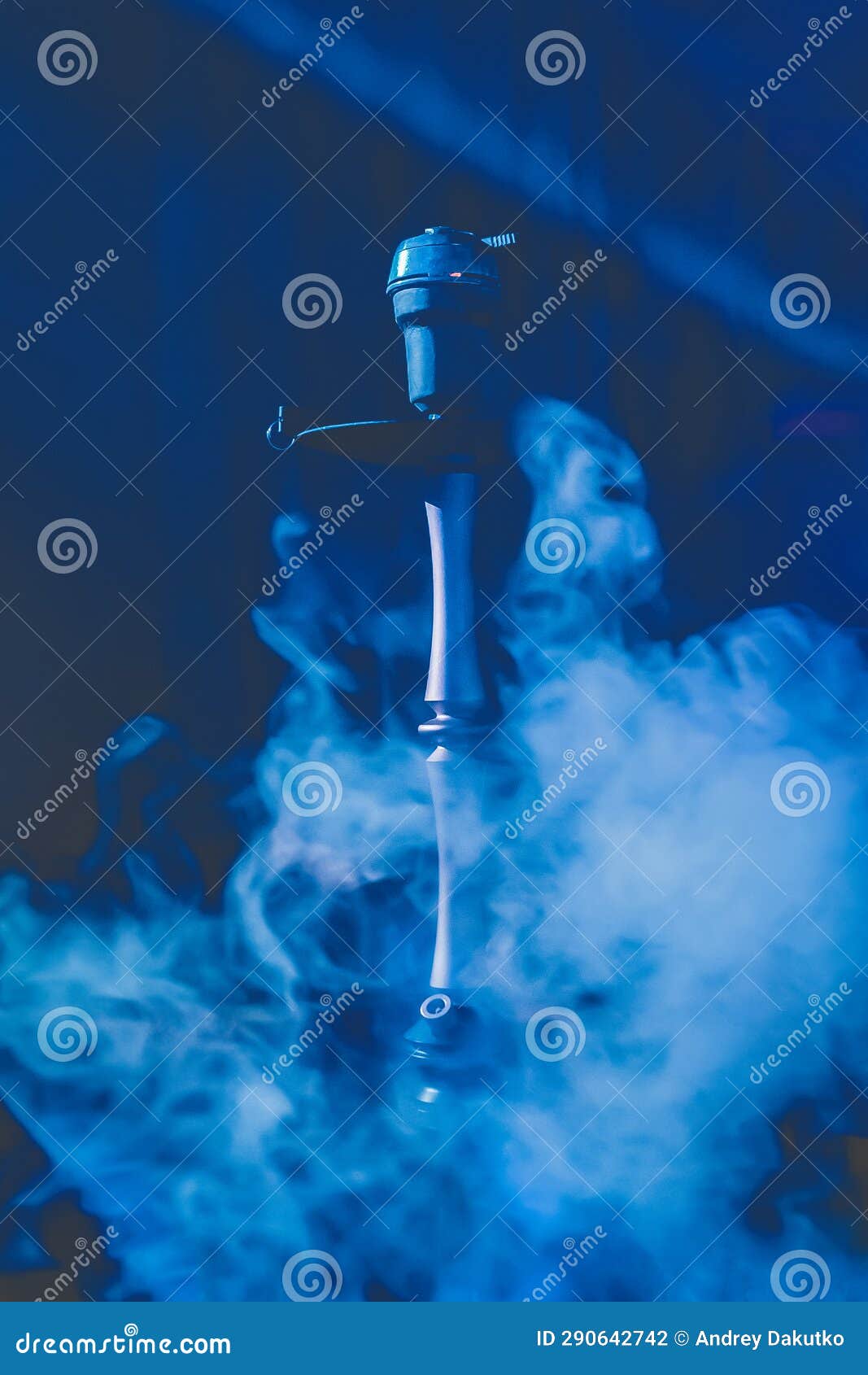 Hookah Head, Clay Bowl and Pipe, Smoking Object in Smoke and Blue
