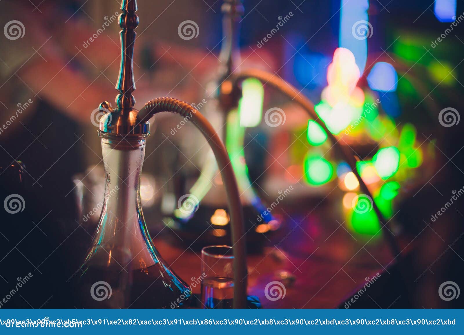 Hookah in the Restaurant Hookah Elements on the Background of a Blurry
