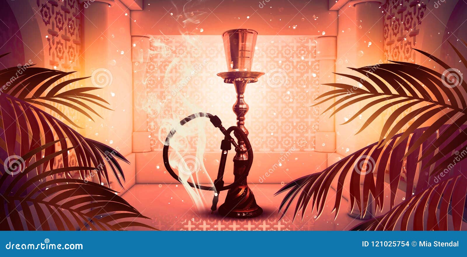 Hookah with Smoke on the Eastern Background Stock Illustration