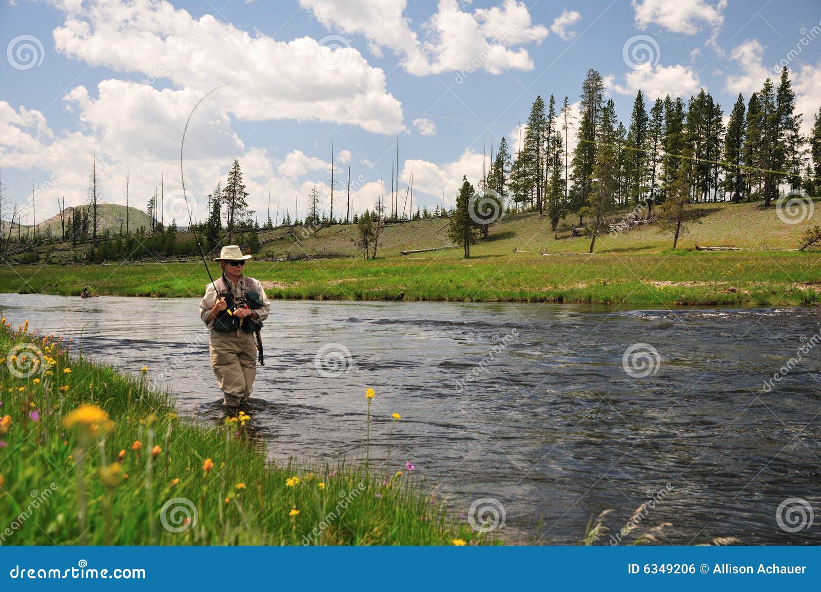 An asian female fly fisher women wearing waders and resting a rod on her  shoulder, as she looks where to fish on a river in Scotland Stock Photo -  Alamy