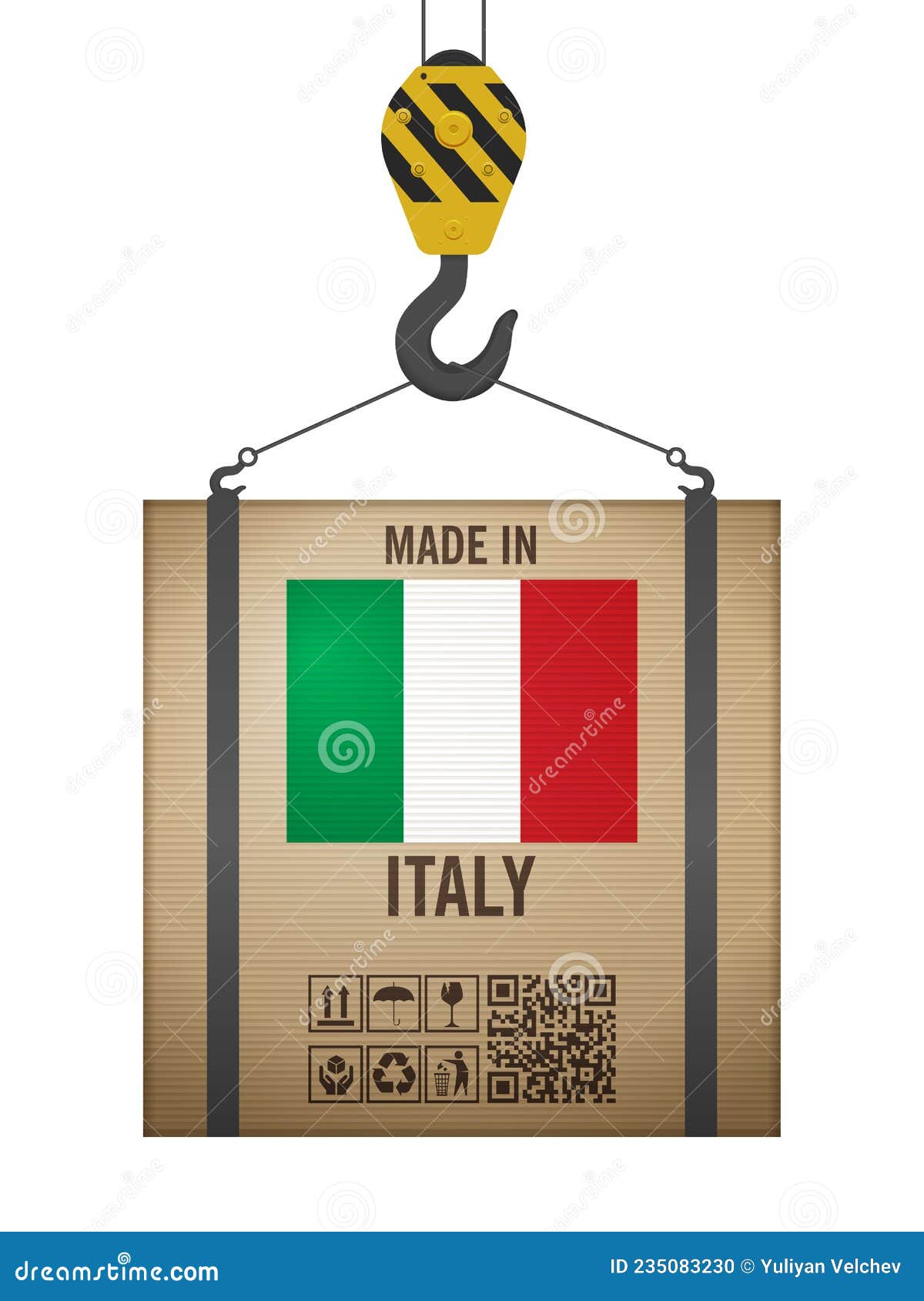 Hooked Cardboard Box Made in Italy Stock Vector Illustration of