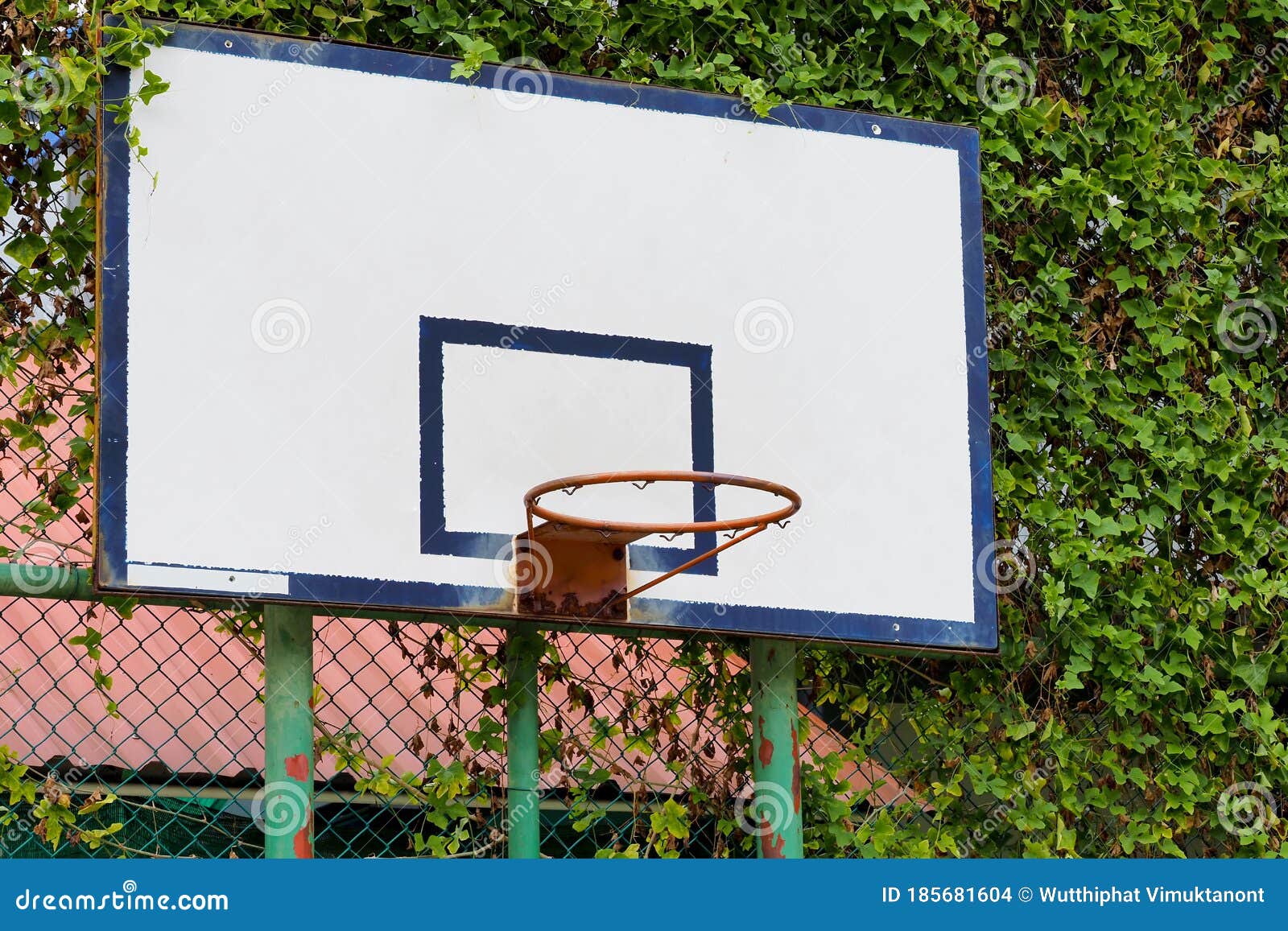 Old Basketball Hoop without Netting, Located Outdoors Stock Photo