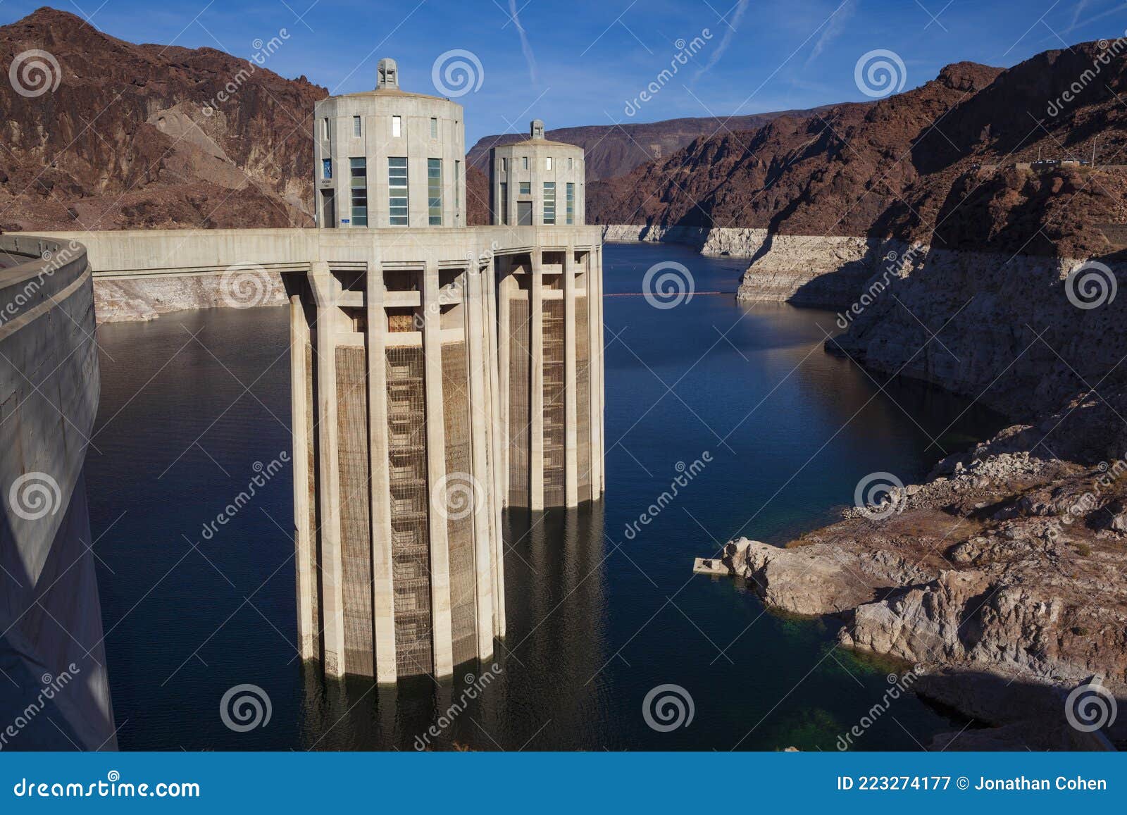 hoover dam reservoir at record low water levels, raising concerns about hydroelectric power