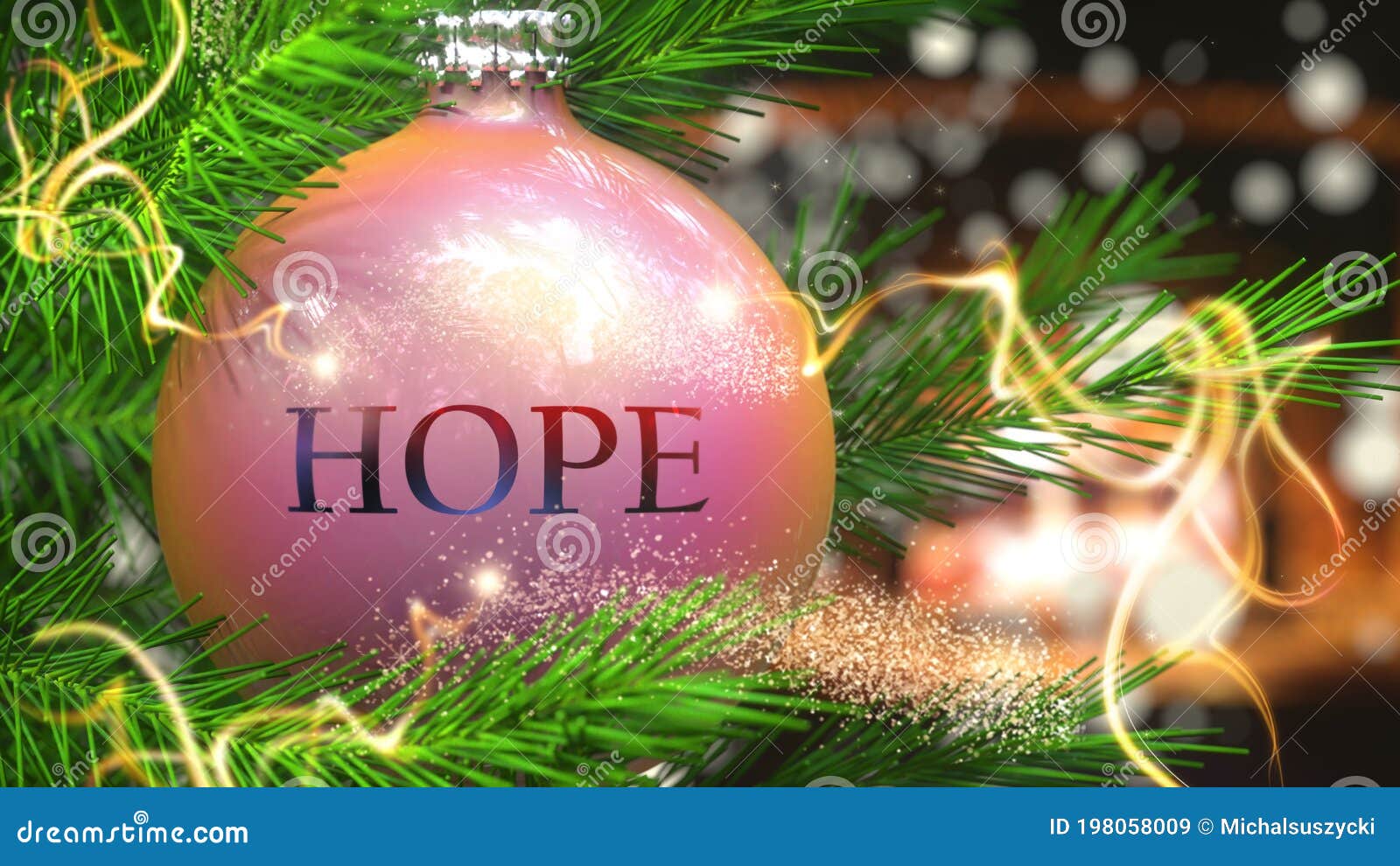 Hope and Christmas Holidays, Pictured As a Christmas Ornament Ball with Hope Christmas