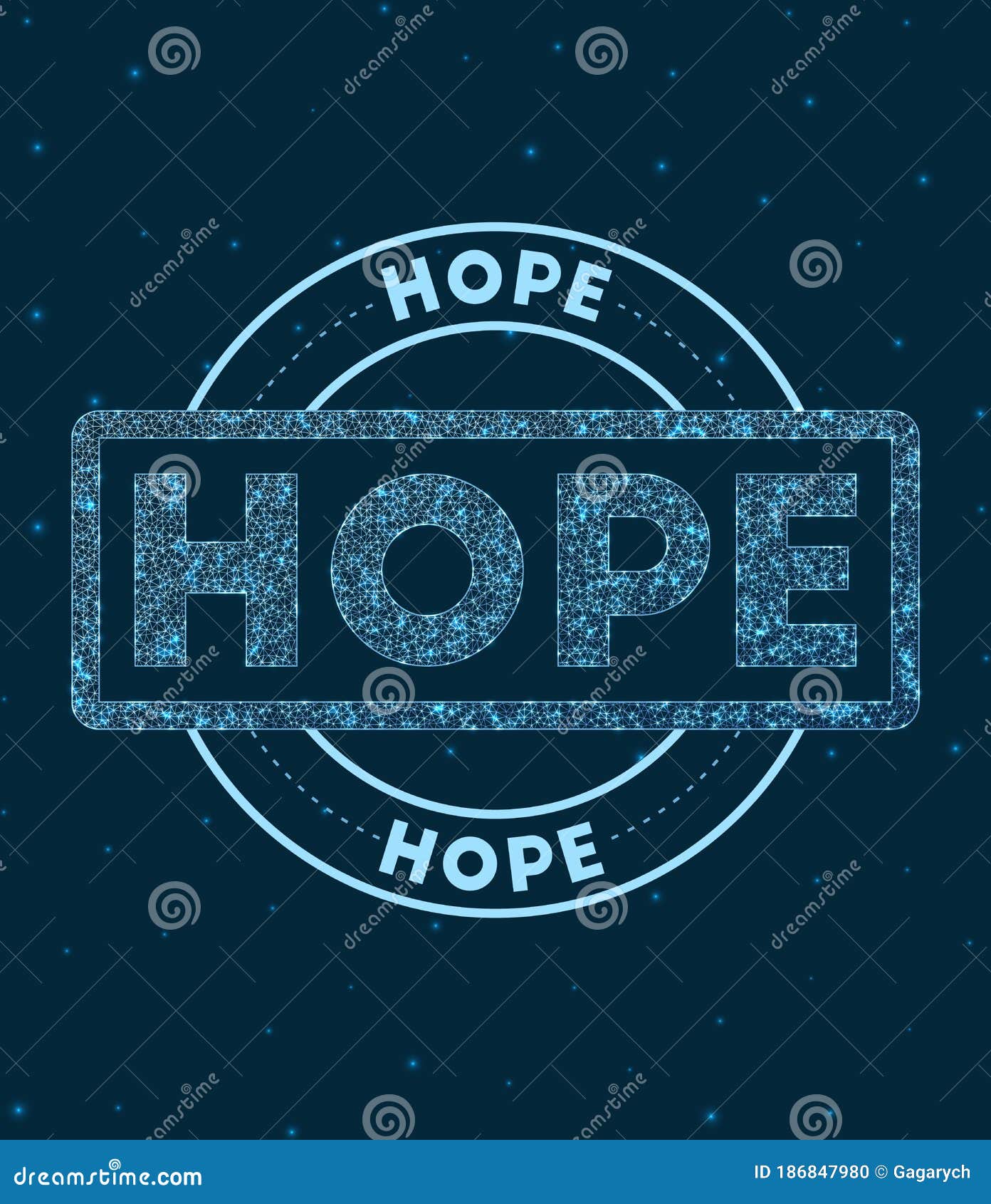HOPE. Glowing round badge stock vector. Illustration of mark 186847980