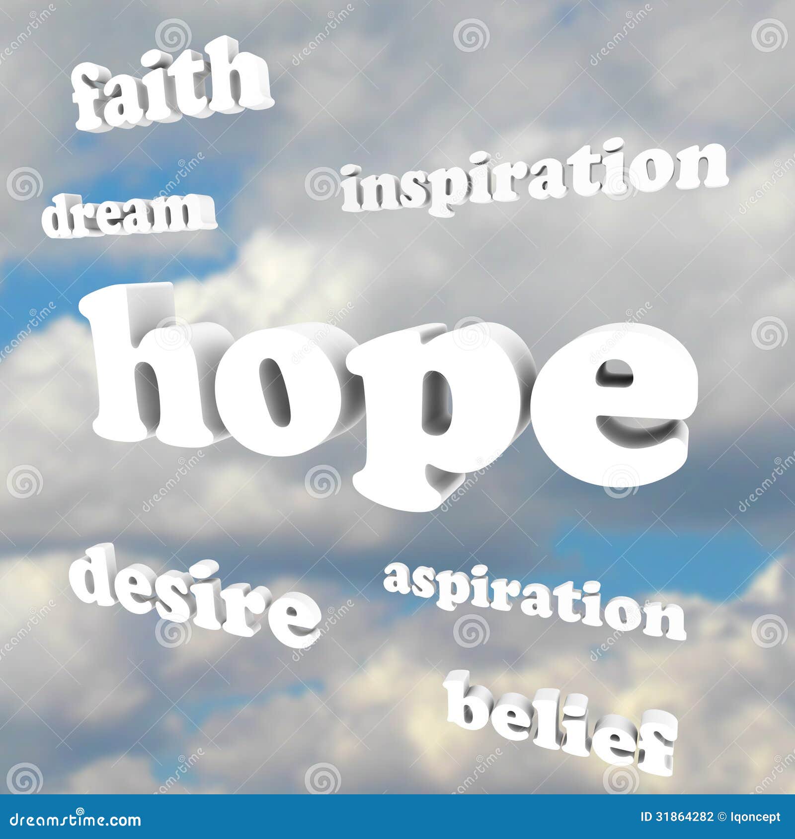 Hope Words in Sky Faith Belief Inspire Aspirations Stock Illustration