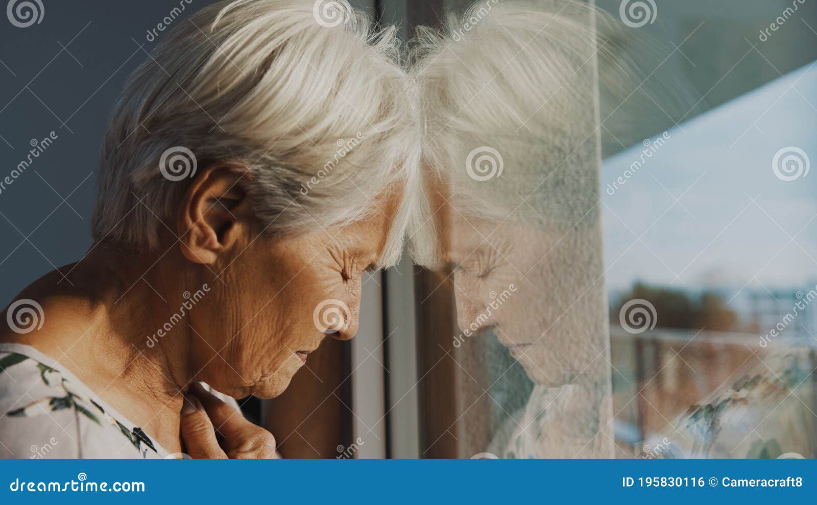 hopeless elderly woman, feeling loneliness during the lockdown. vulnerable group and mental health issues