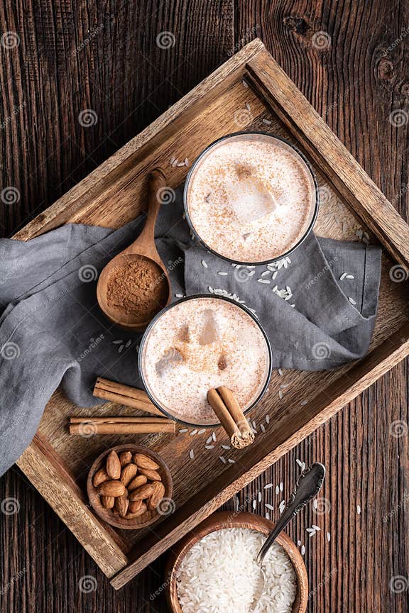 Horchata, Ice Cold Sweet Mexican Rice Milk Drink with Almonds, Vanilla