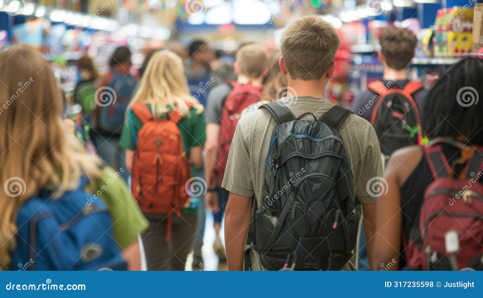 hordes of students and parents shuffling through crowded aisles checking items off their lengthy supply lists