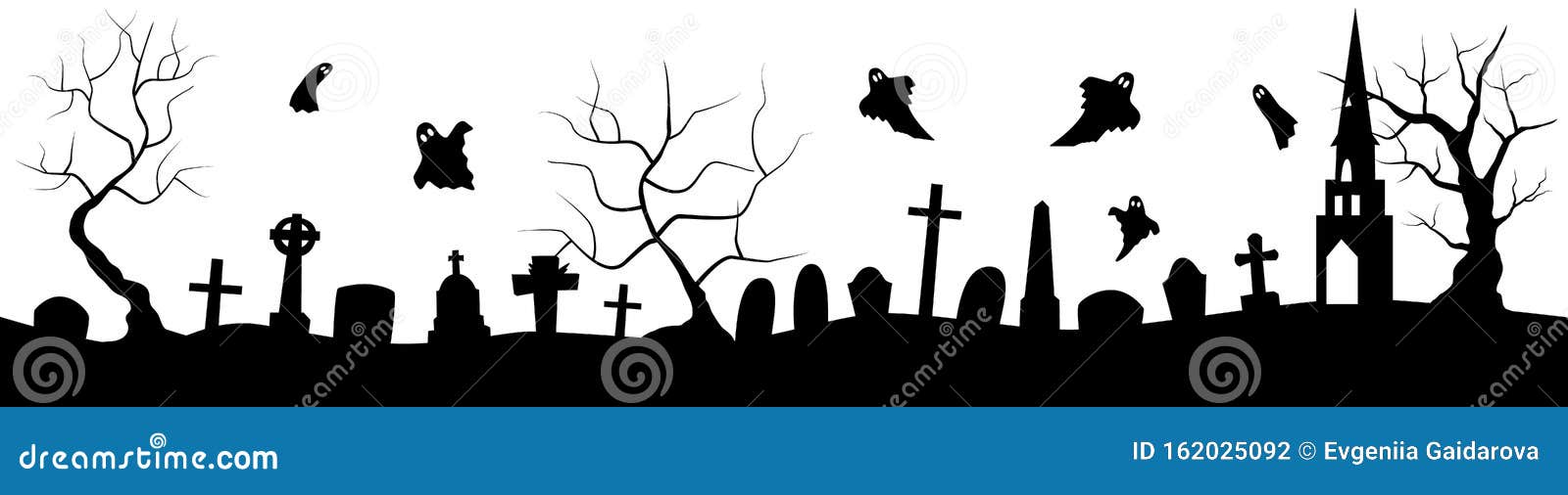 Horizontal Banner with Black Silhouette of Cemetery and Trees Stock ...