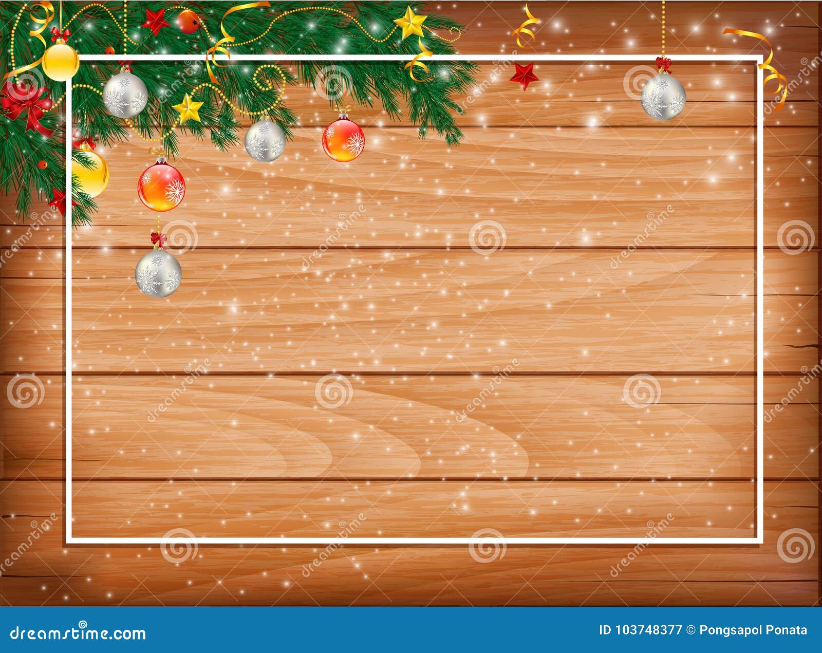 Horizontal Banner with Christmas Tree Garland and Ornaments. Stock ...