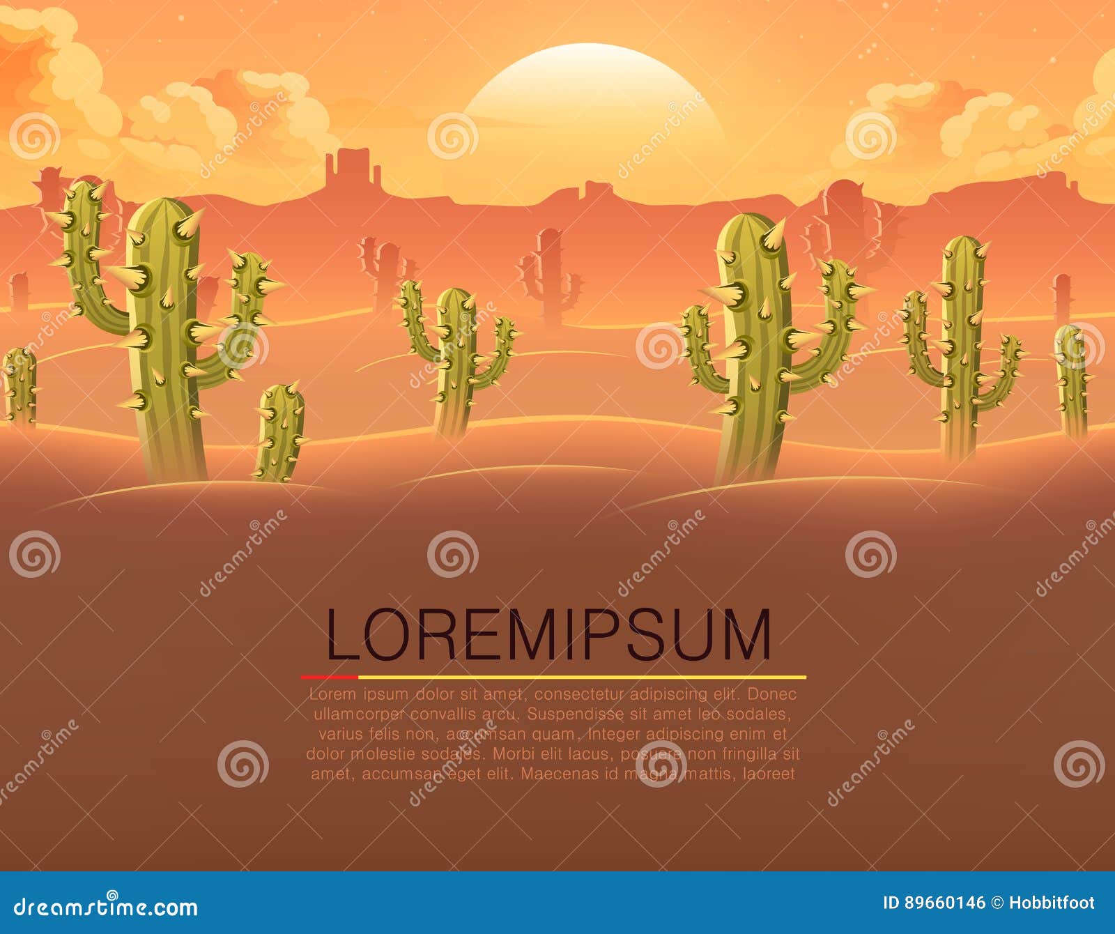 Horizontal Banner. Desert with Cactuses Stock Vector Illustration of vector, summer 89660146