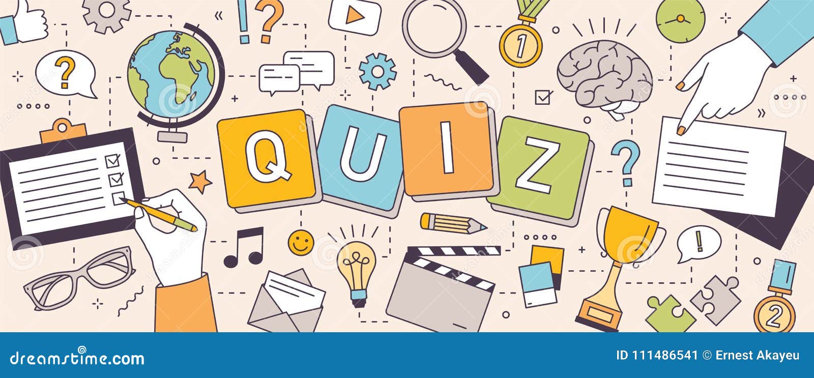 Horizontal Banner With Hands Of People Solving Puzzles Or Brain Teasers And Answering Quiz Questions Team Intellectual Stock Vector Illustration Of Prize Modern 111486541