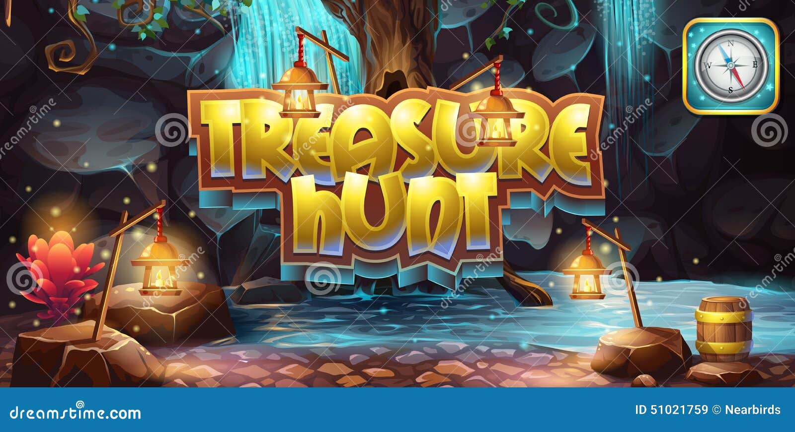 horizontal banner, icon to the computer game treasure hunt