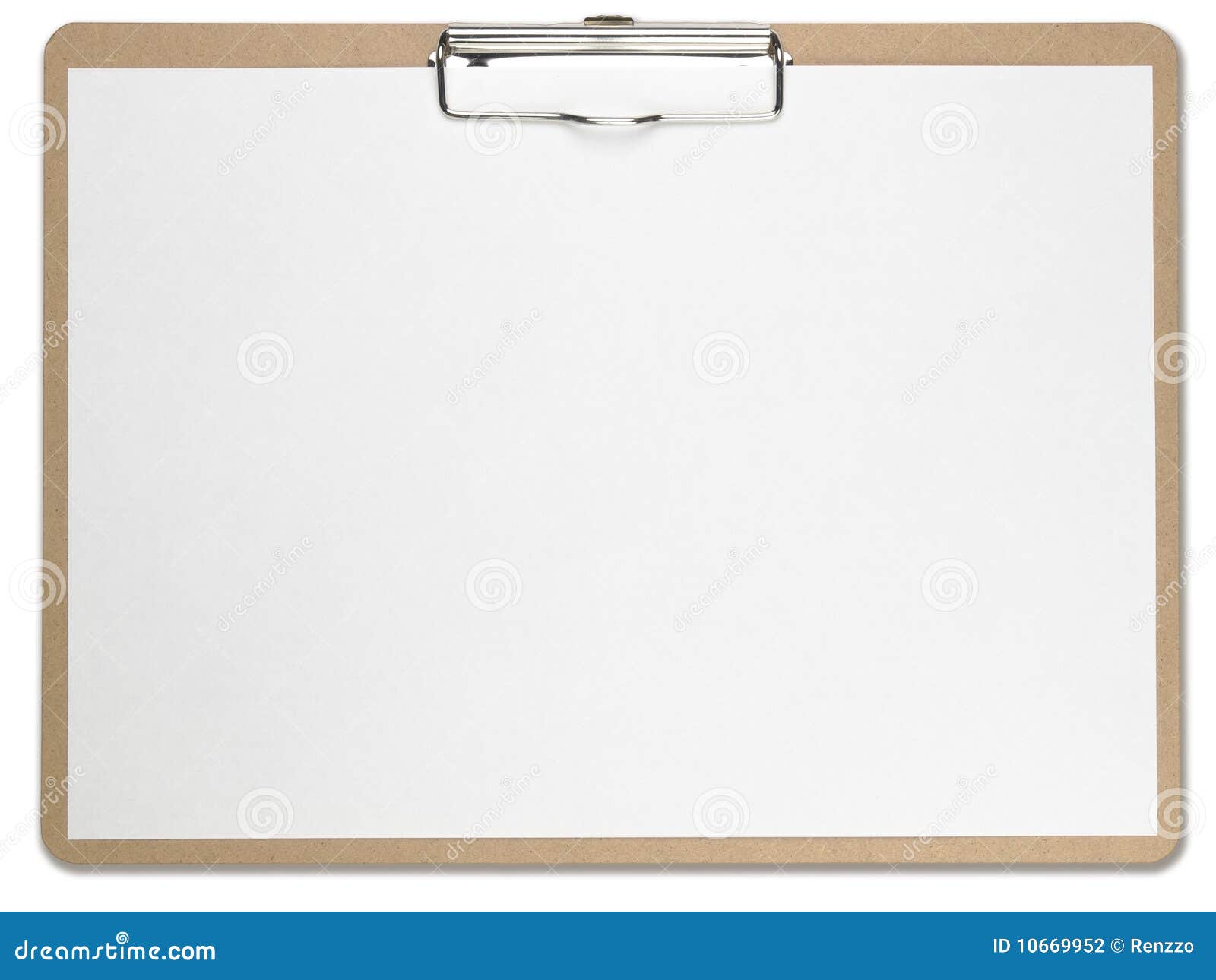 horizontal clipboard with blank white paper.