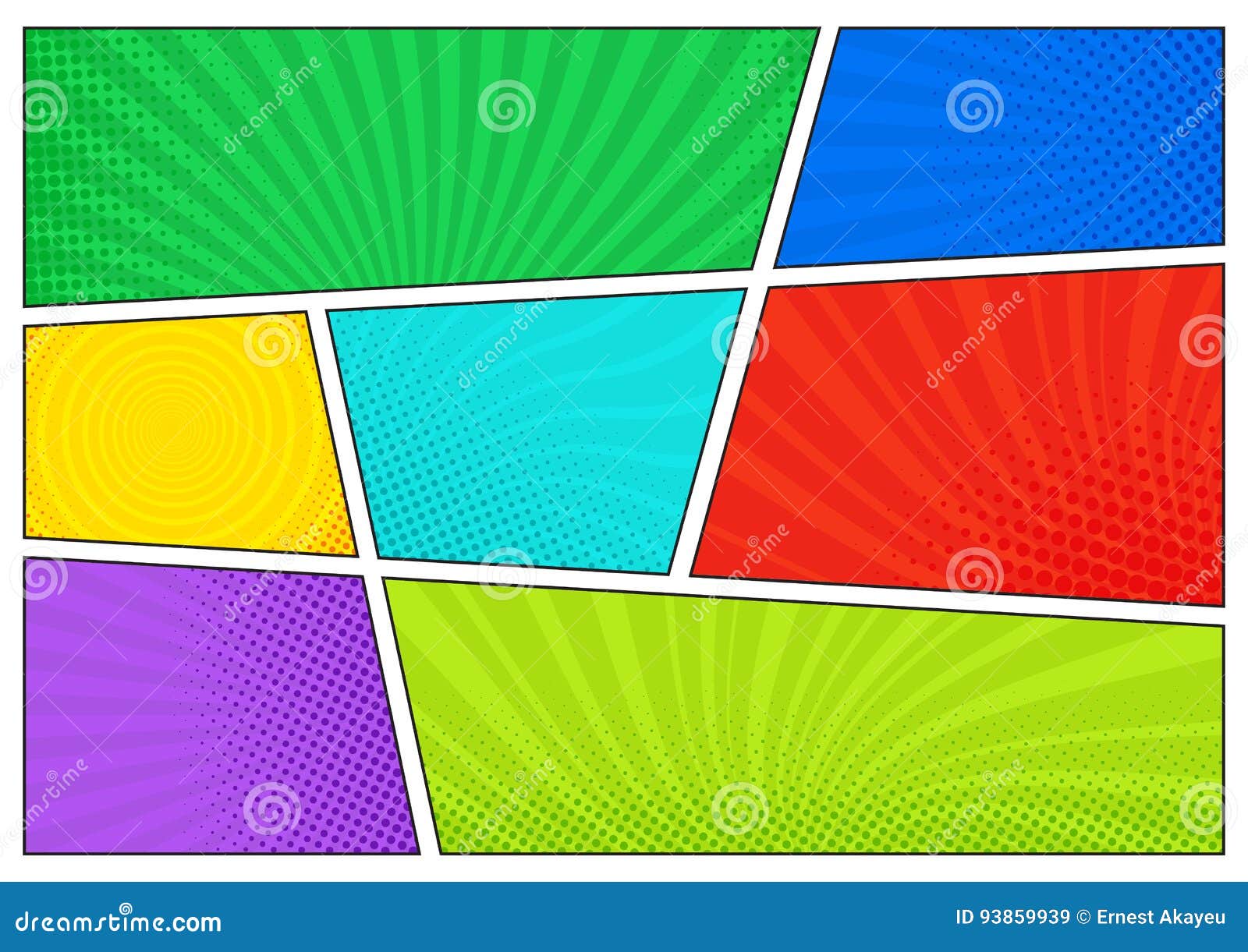 horizontal comics backdrop. bright template with cells, halftone effects and rays.  colorful background in pop-art