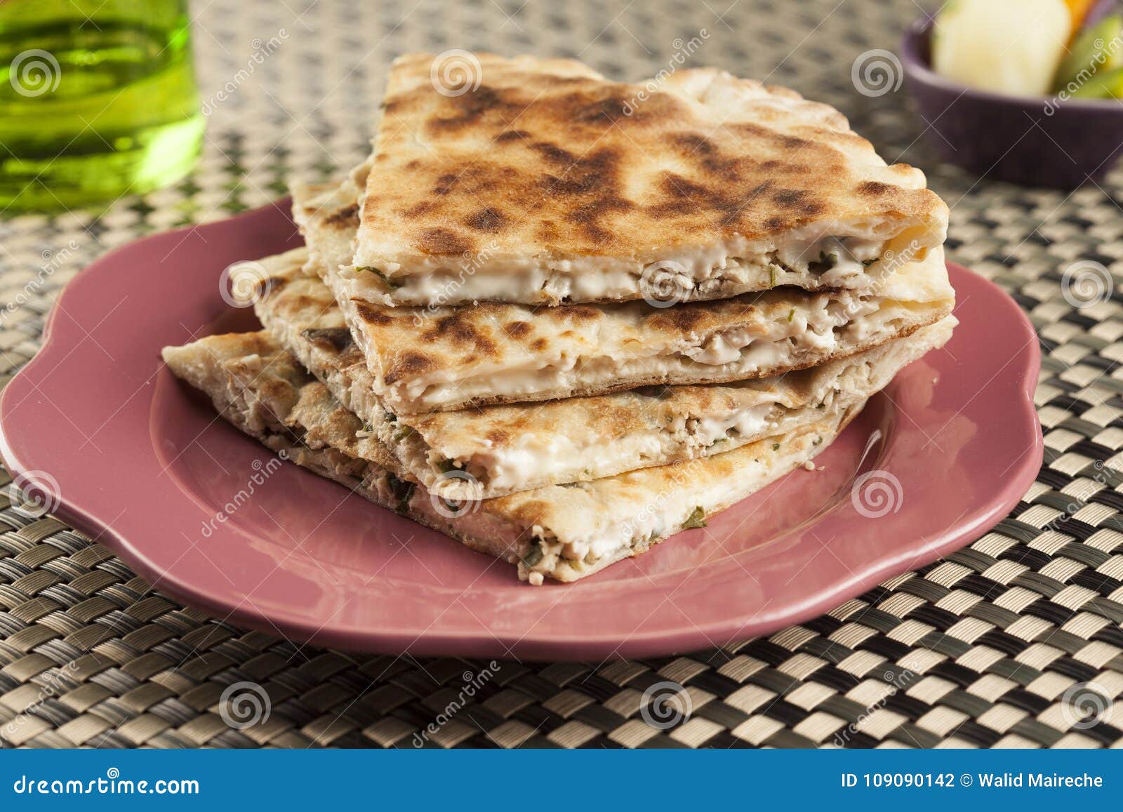 Flat Traditional Italian Flat Bread Filled with Chicken and Cheese