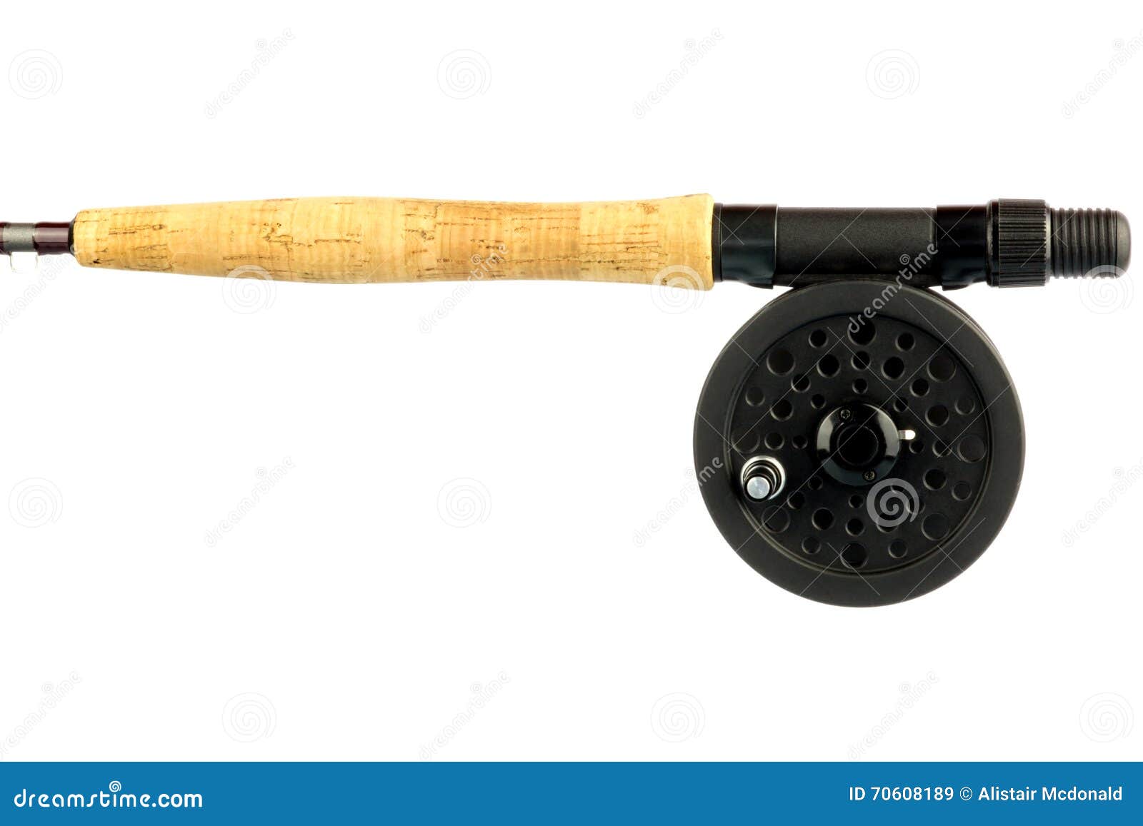 Horizontal Fly Rod Handle And Fly Reel On White Stock Image Image of