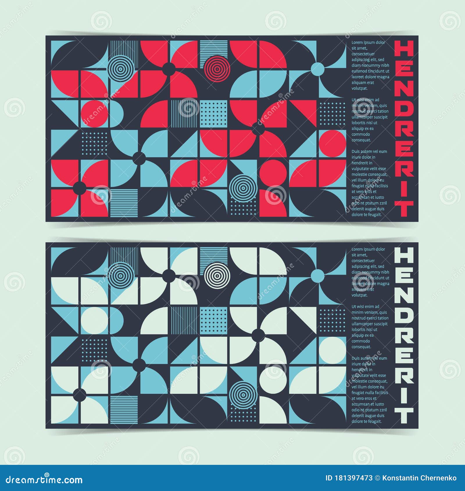 horizontal flyer template with abstract geometric  compositions.  