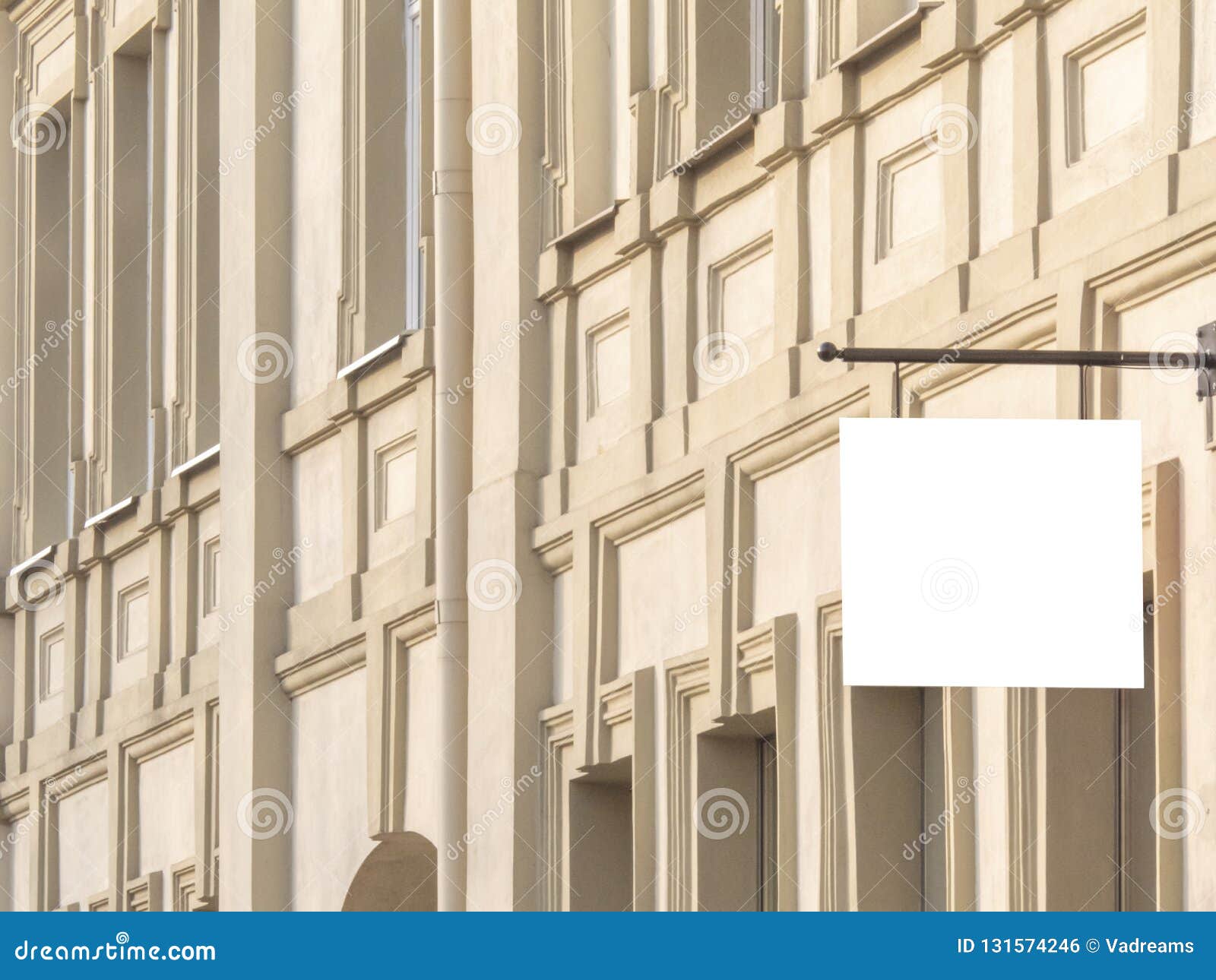 Horizontal Front View of Blank Rectangular Signboard on a Building