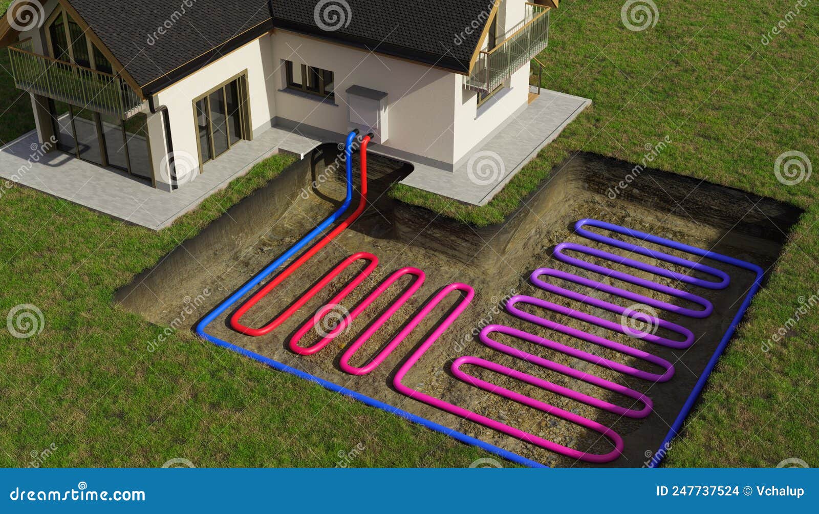 Horizontal Ground Source Heat Pump System for Heating Home with