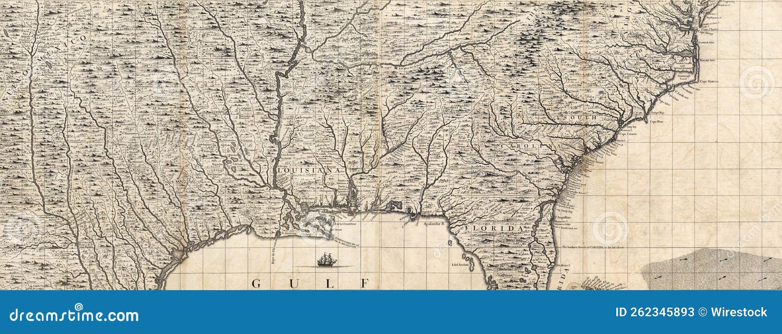 horizontal  of the ancient vintage map, 18-19th century