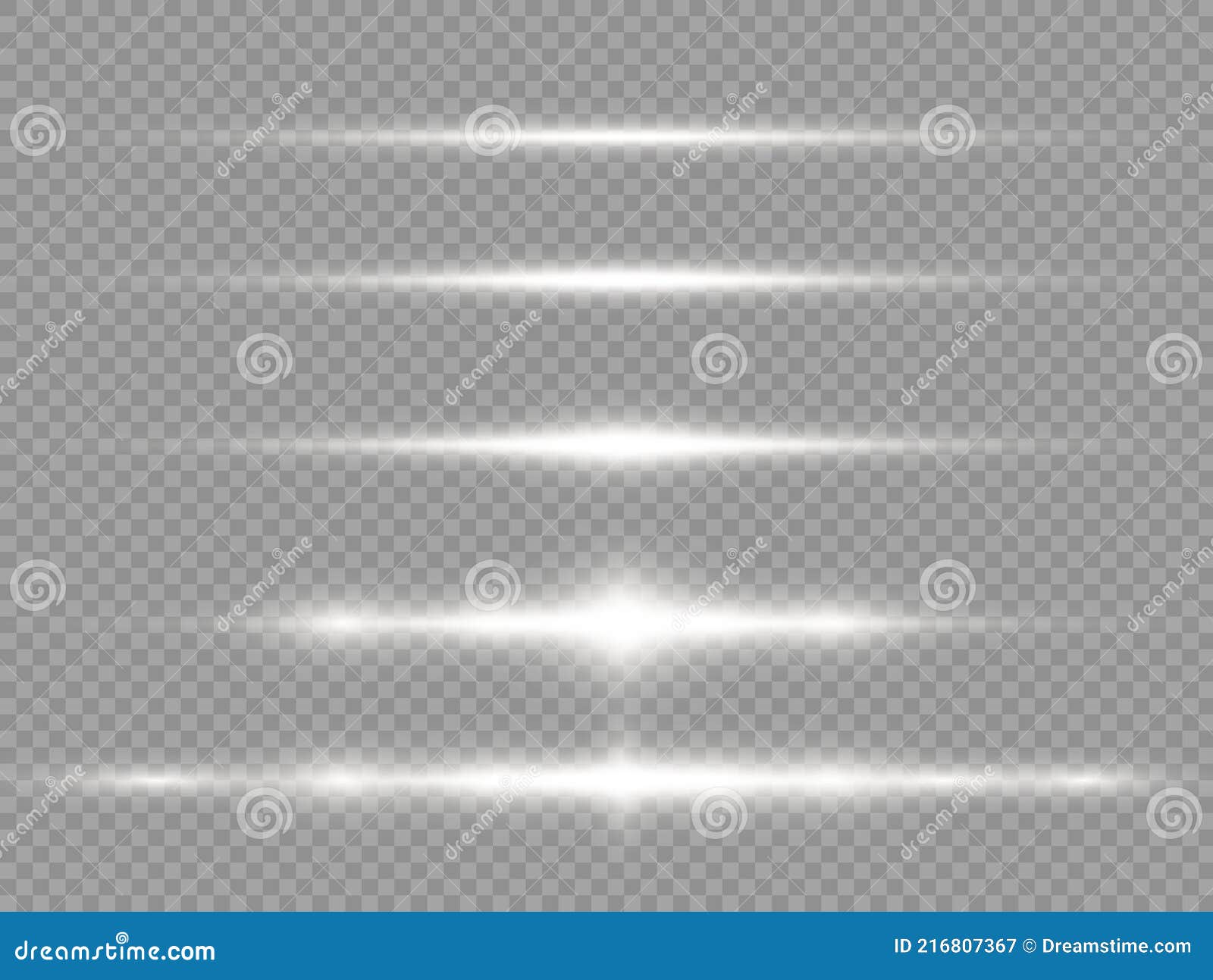 Horizontal Light Rays, White Glow Beams Flares. Stock Illustration ...
