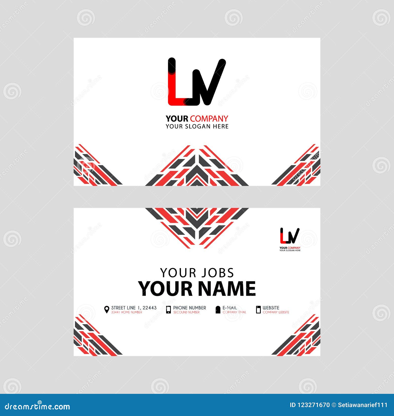 Horizontal Name Card with LV Logo Letter and Simple Red Black and  Triangular Decoration on the Edge. Stock Vector - Illustration of identity,  creative: 123271670