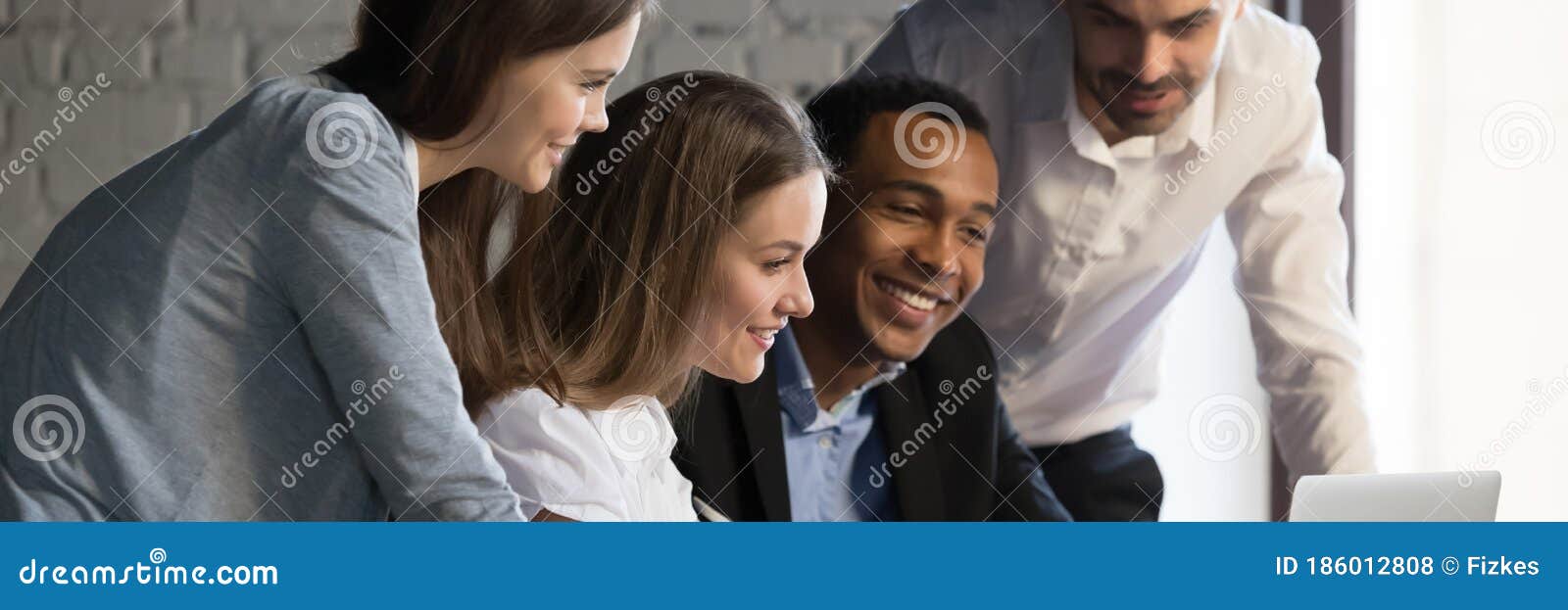 Diverse Employees Having Fun Watching Funny Videos on Laptop Stock Photo -  Image of company, people: 186012808