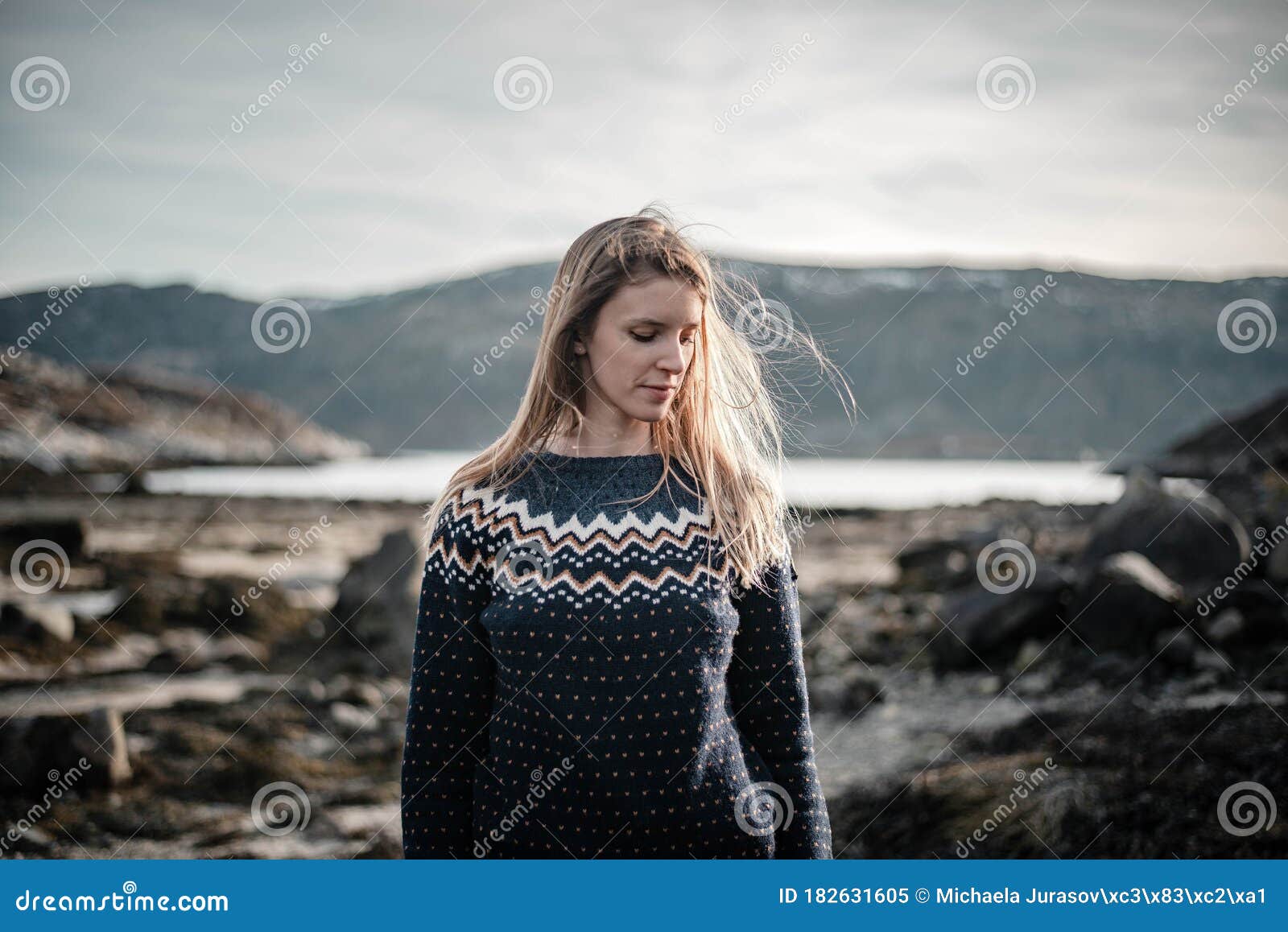 Portrait of Young Beautiful Lbonde Woman Wearing a Norwegian Knit ...