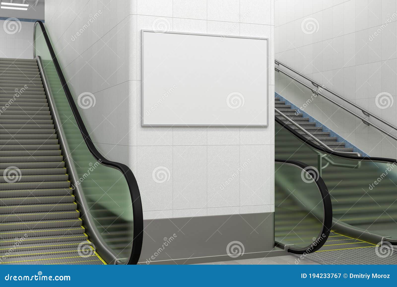 Download Horizontal Poster Mock Up On The Wall With Escalator And Stairs Stock Illustration Illustration Of Hall Poster 194233767