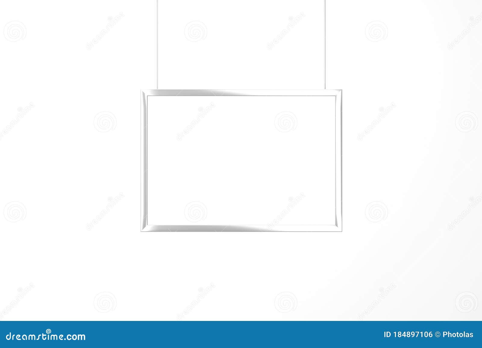 Download Horizontal Poster Mockup Metal Hanging Rope Isolated White Background. 3D Rendering Stock ...
