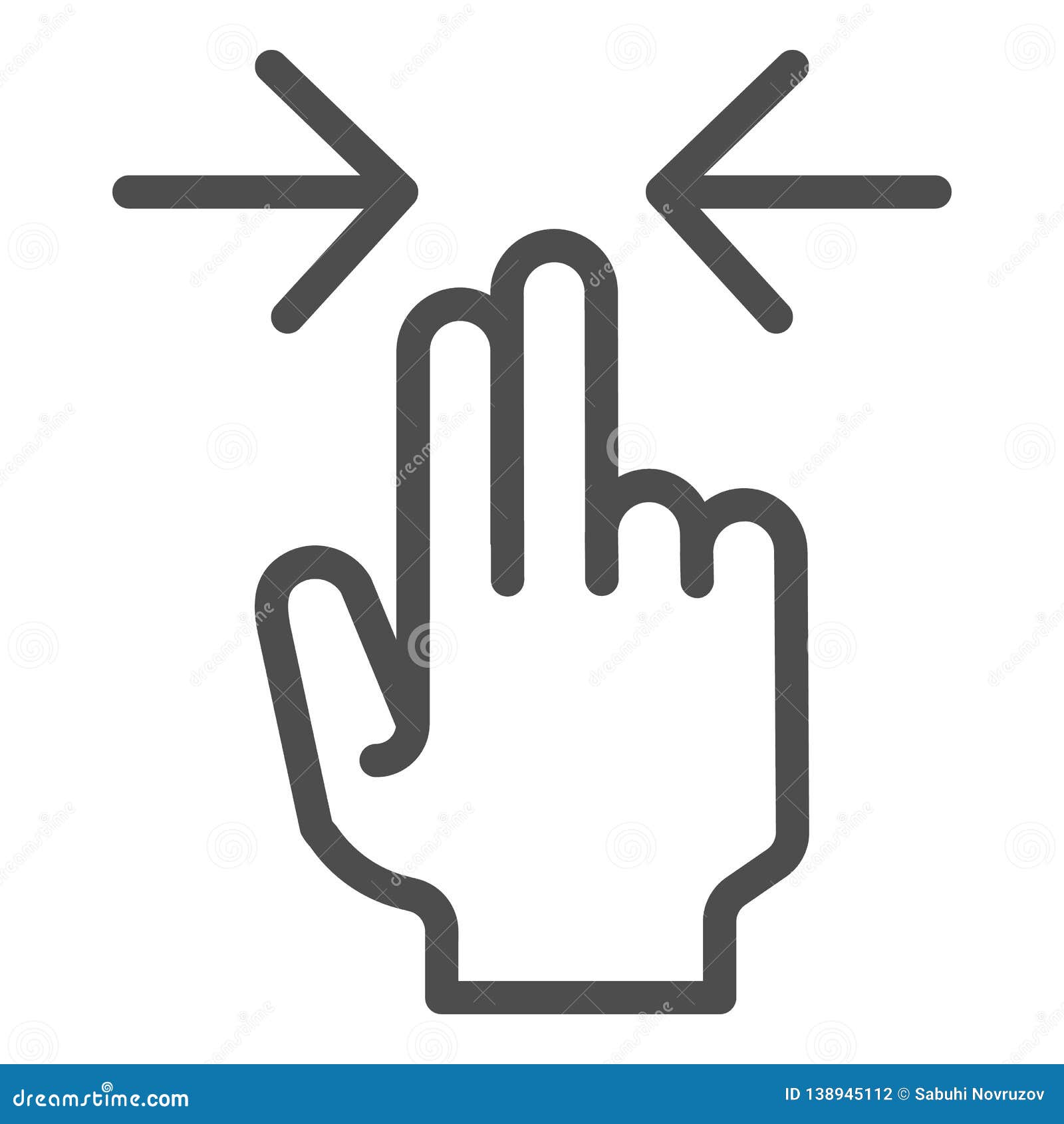 horizontal scoll line icon. two fingers scroll    on white. gesture outline style 