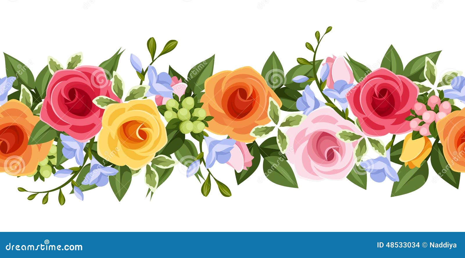 Horizontal Seamless Background with Colorful Roses and Freesia ...