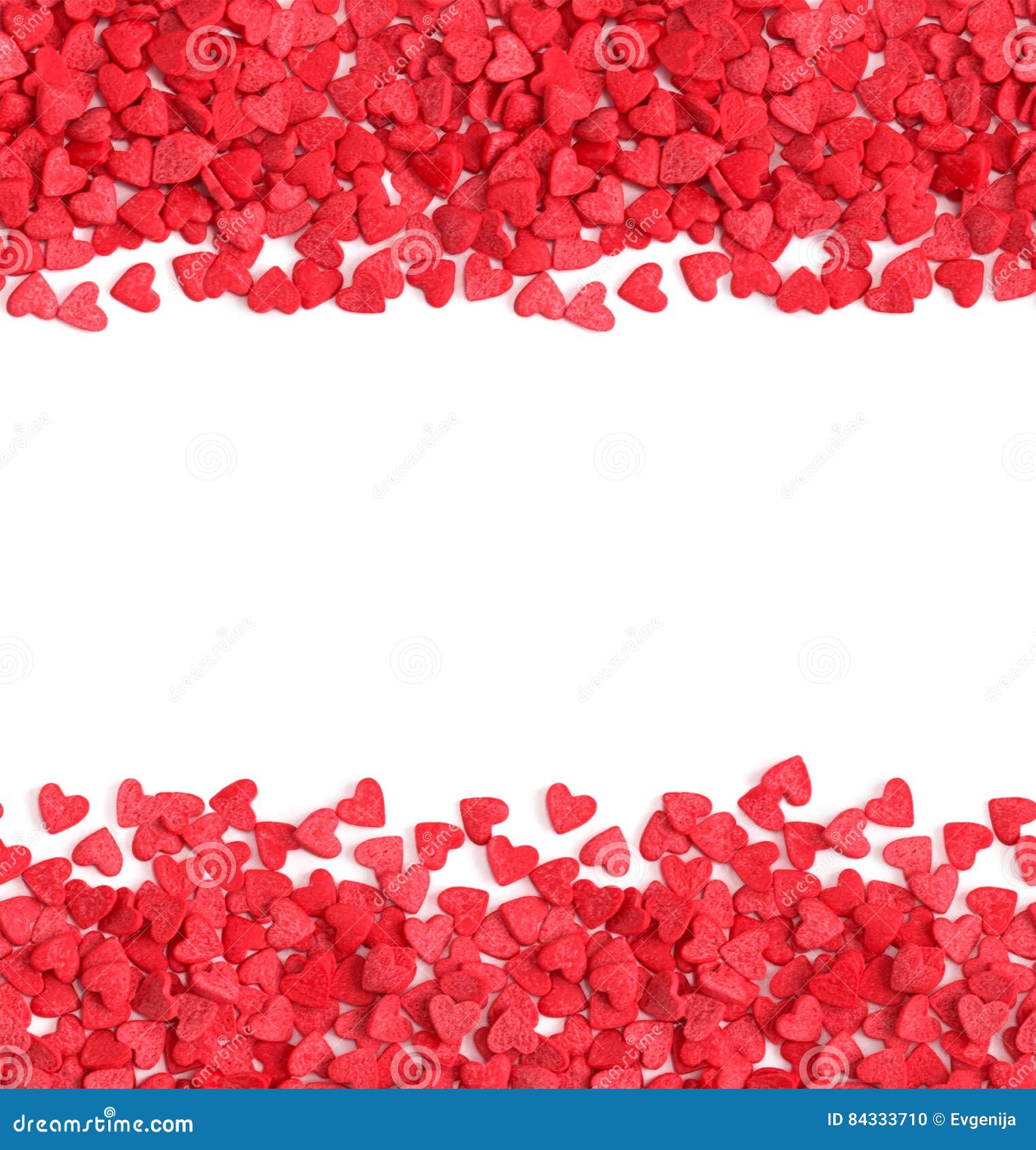 Horizontal Seamless Background, Red Hearts Candy Sprinkles Over Stock
