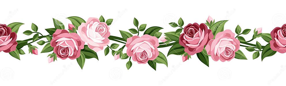 Horizontal Seamless Background with Roses. Stock Vector - Illustration ...