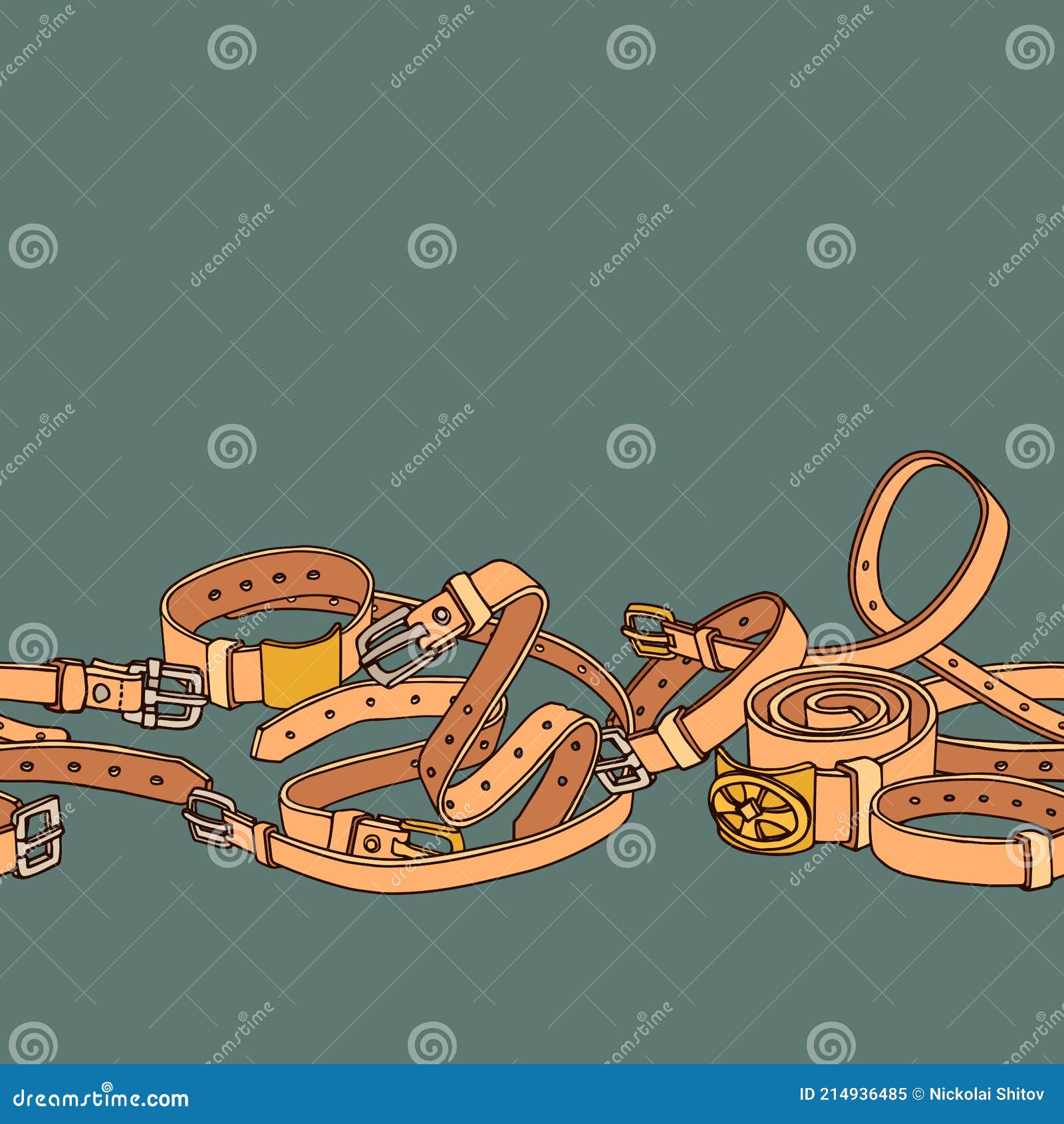 Horizontal Seamless Pattern of Simple Leather Belts with Metal Buckles ...