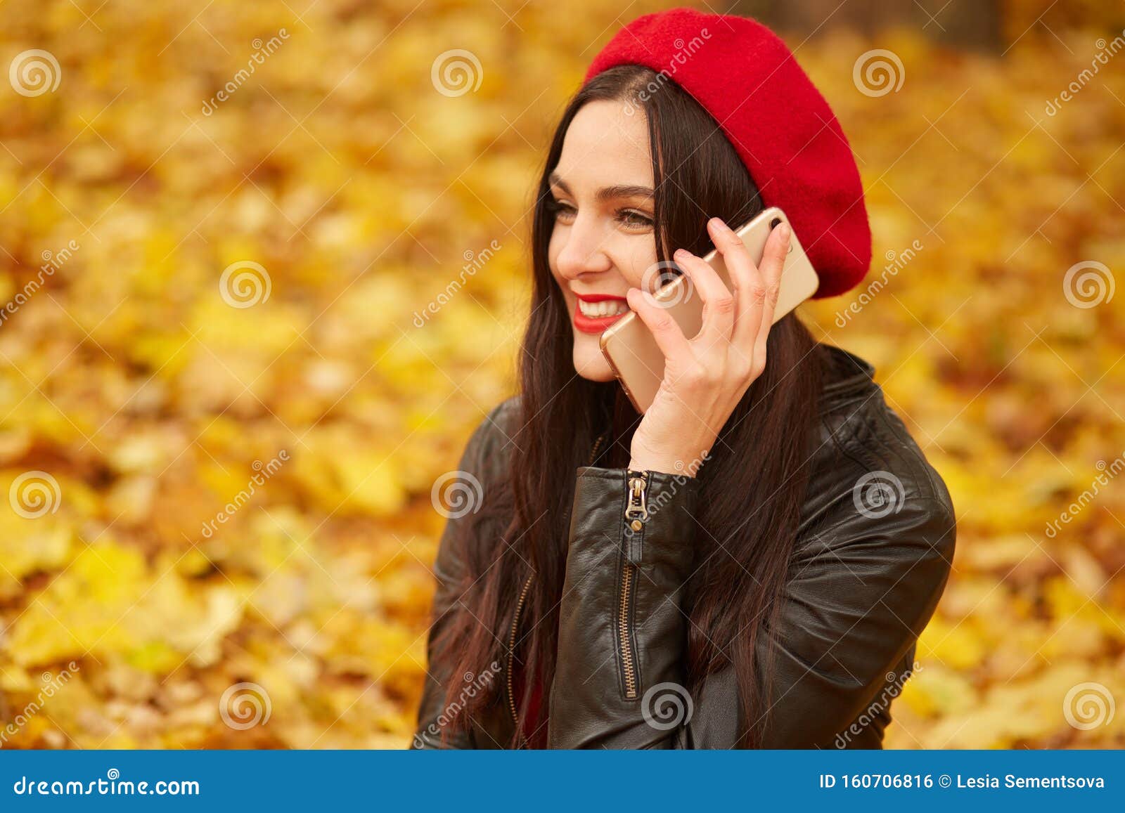 Horizontal Shot of Cheerful Fashion Woman Wearing Leather Jacket and ...