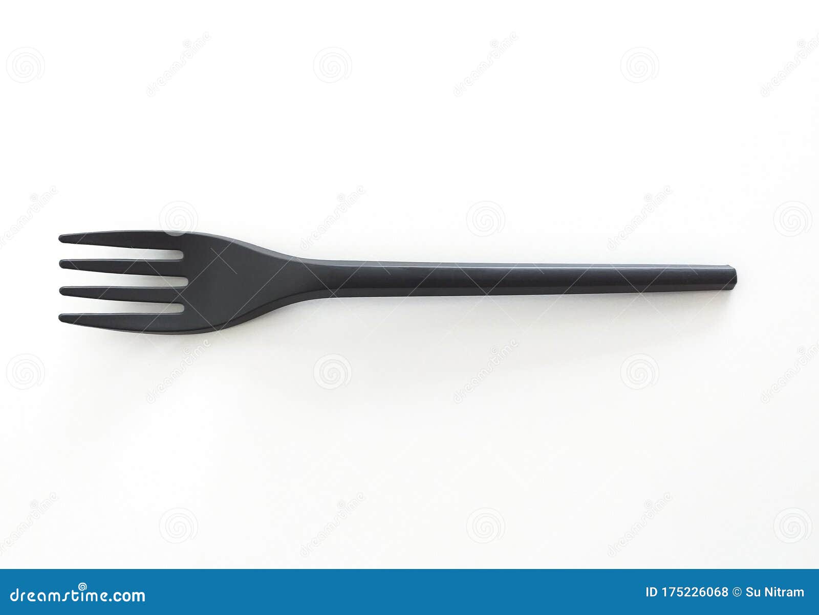 Horizontal View of Disposable Black Plastic Fork on White Background