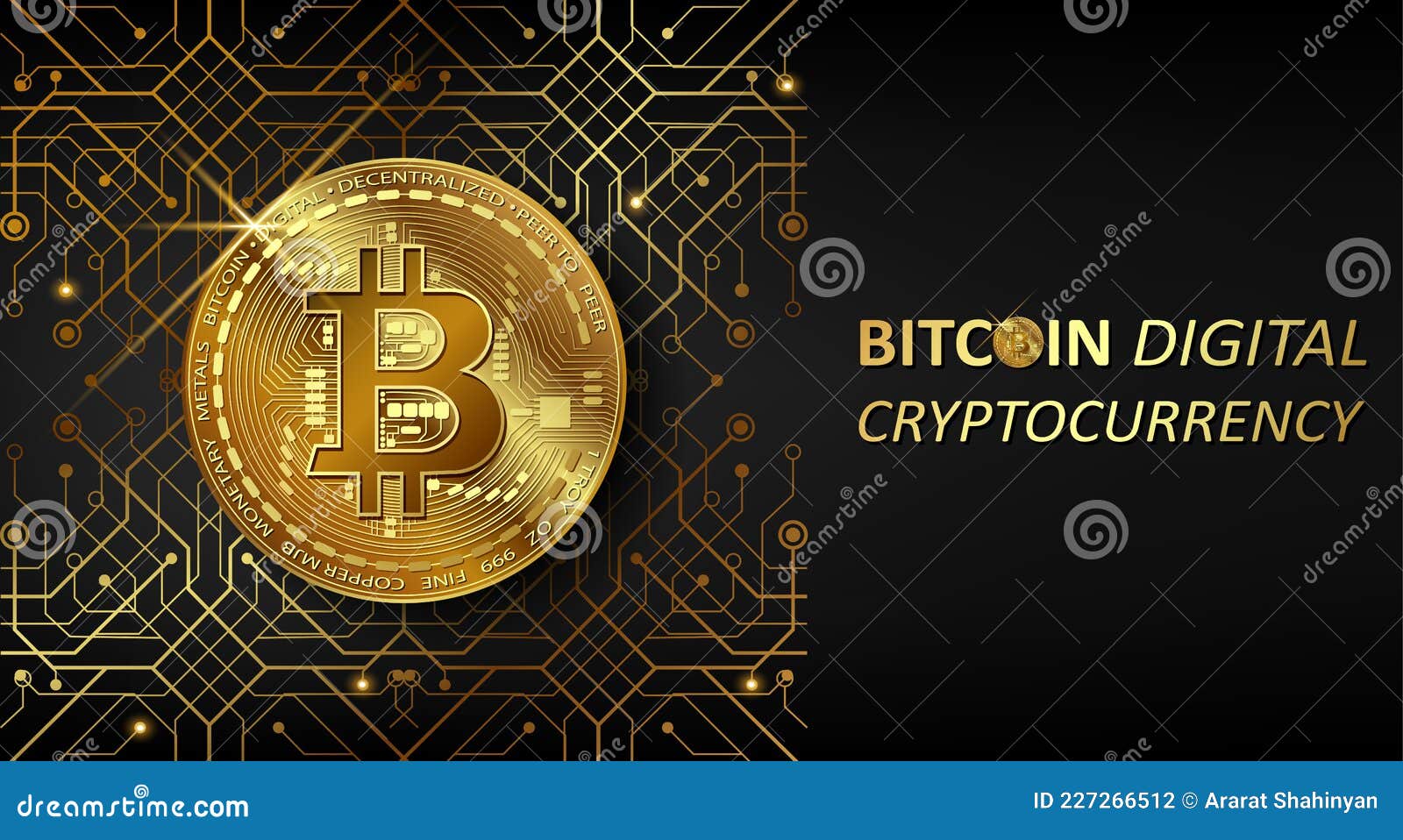 Horizontal Web Banner with Golden Bitcoin on a Black Background with the  Inscription Bitcoin Digital Cryptocurrency and Golden Stock Vector -  Illustration of board, golden: 227266512