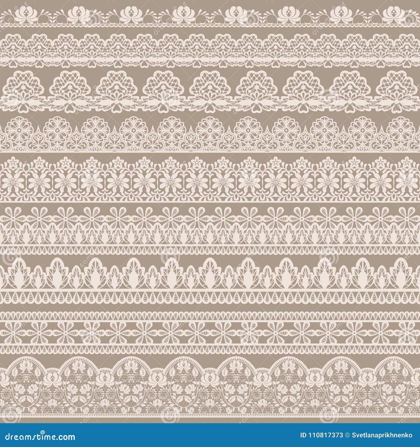 Horizontally seamless beige lace background with lace borders