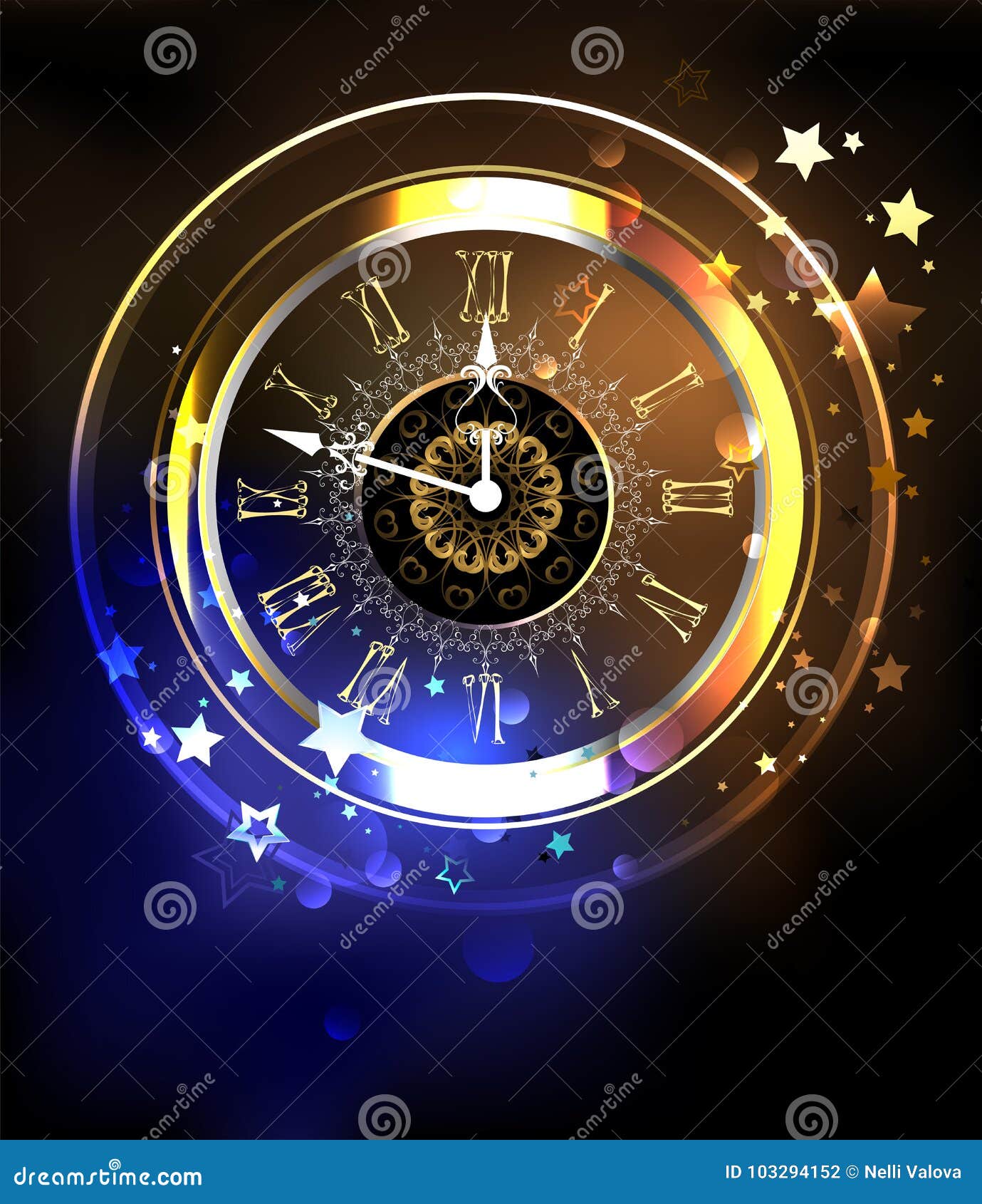 Horloge Lumineuse Avec Des étoiles Illustration de Vecteur - Illustration  du foncé, fireworks: 103294152