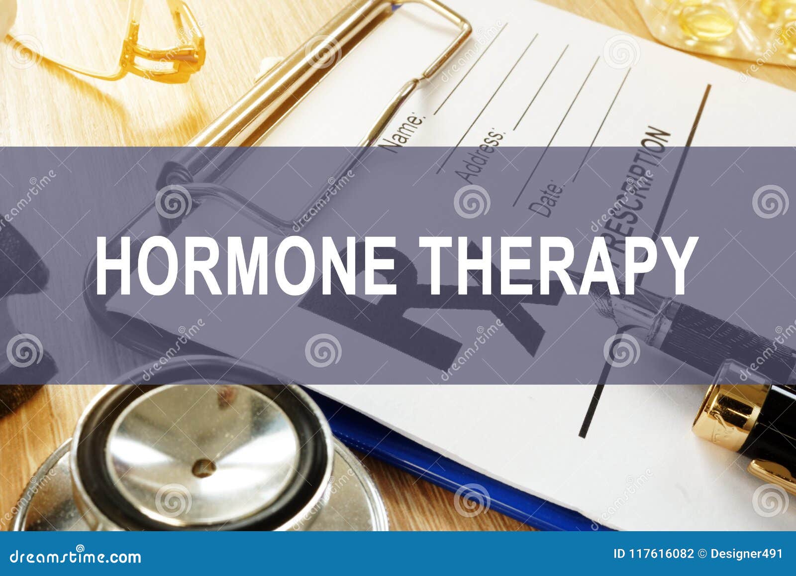 hormone therapy concept. prescription form and stethoscope.