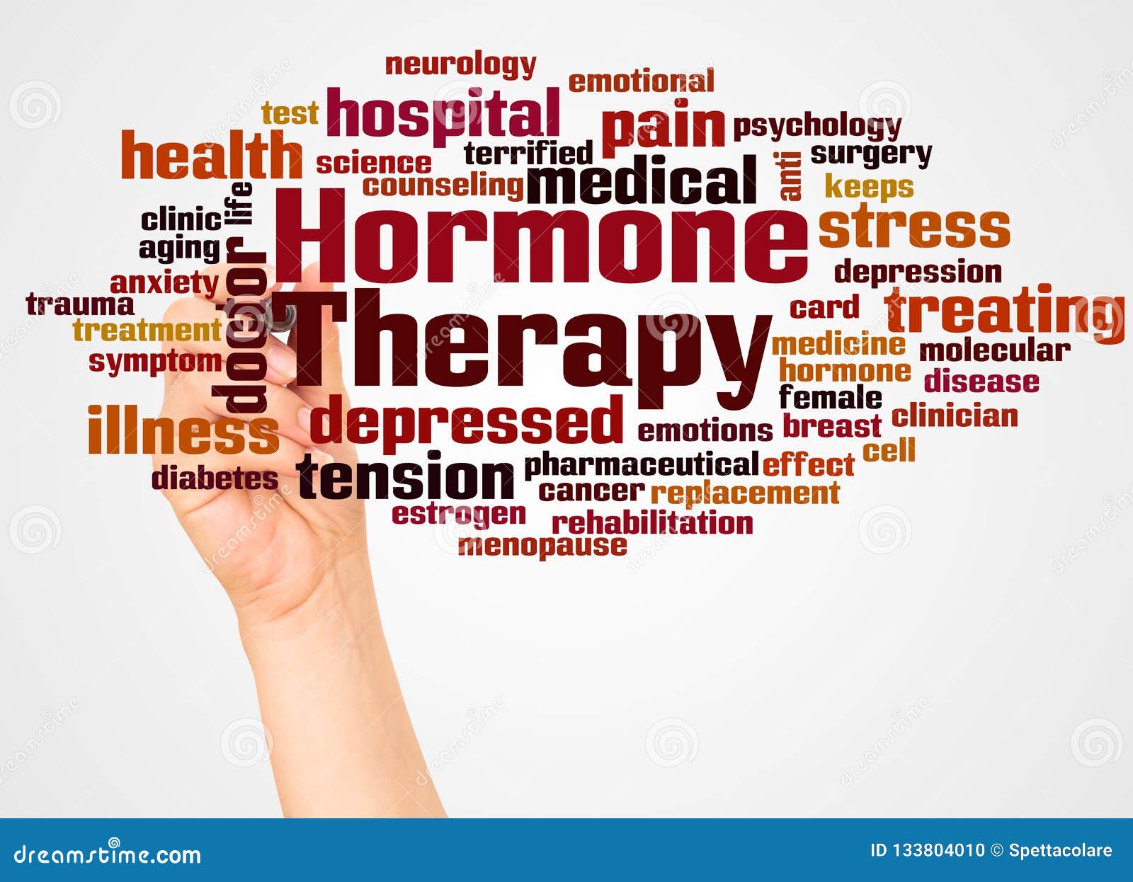 hormone therapy word cloud and hand with marker concept