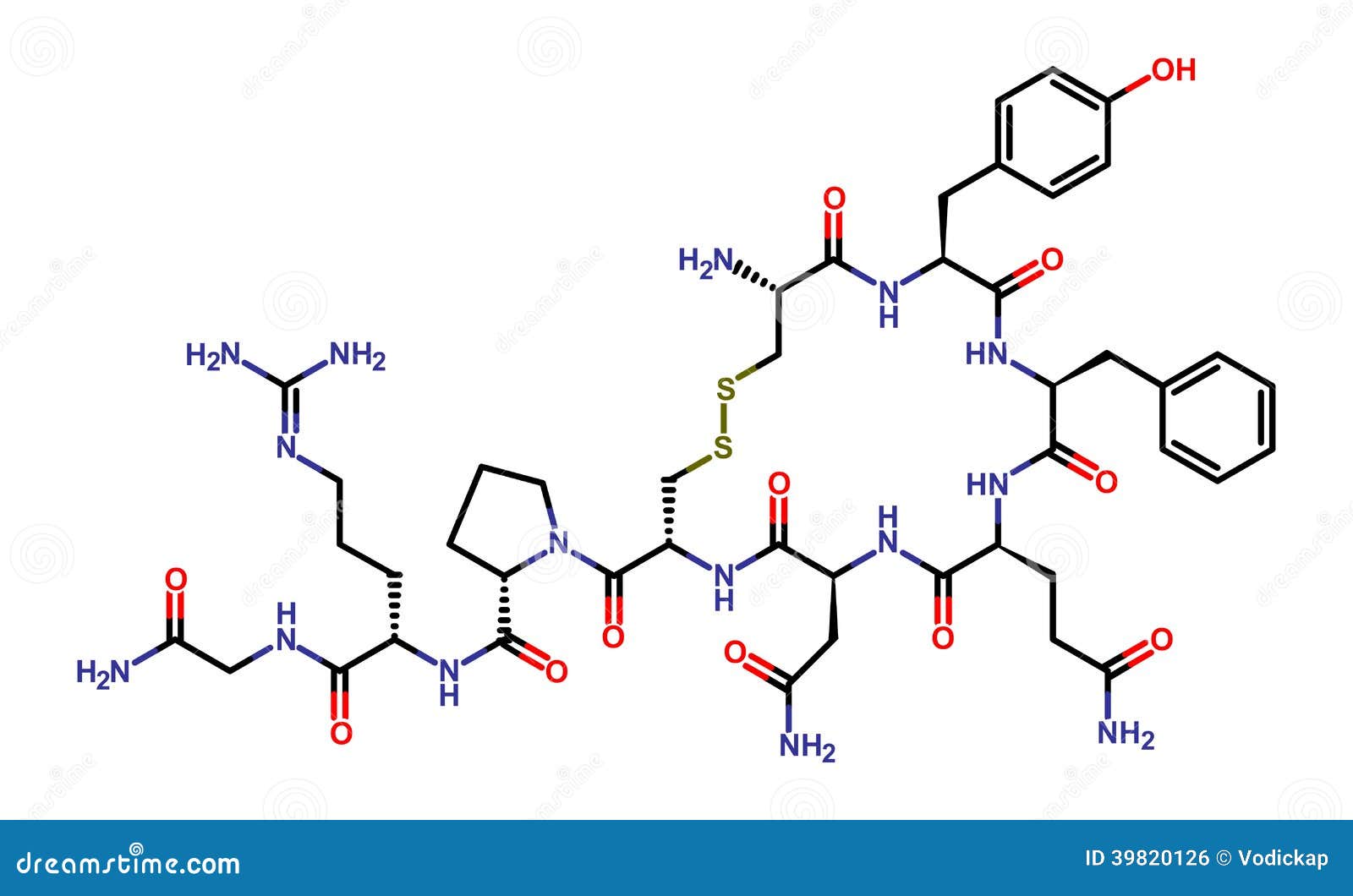 Chemical formula of antidiuretic hormone vasopressin.