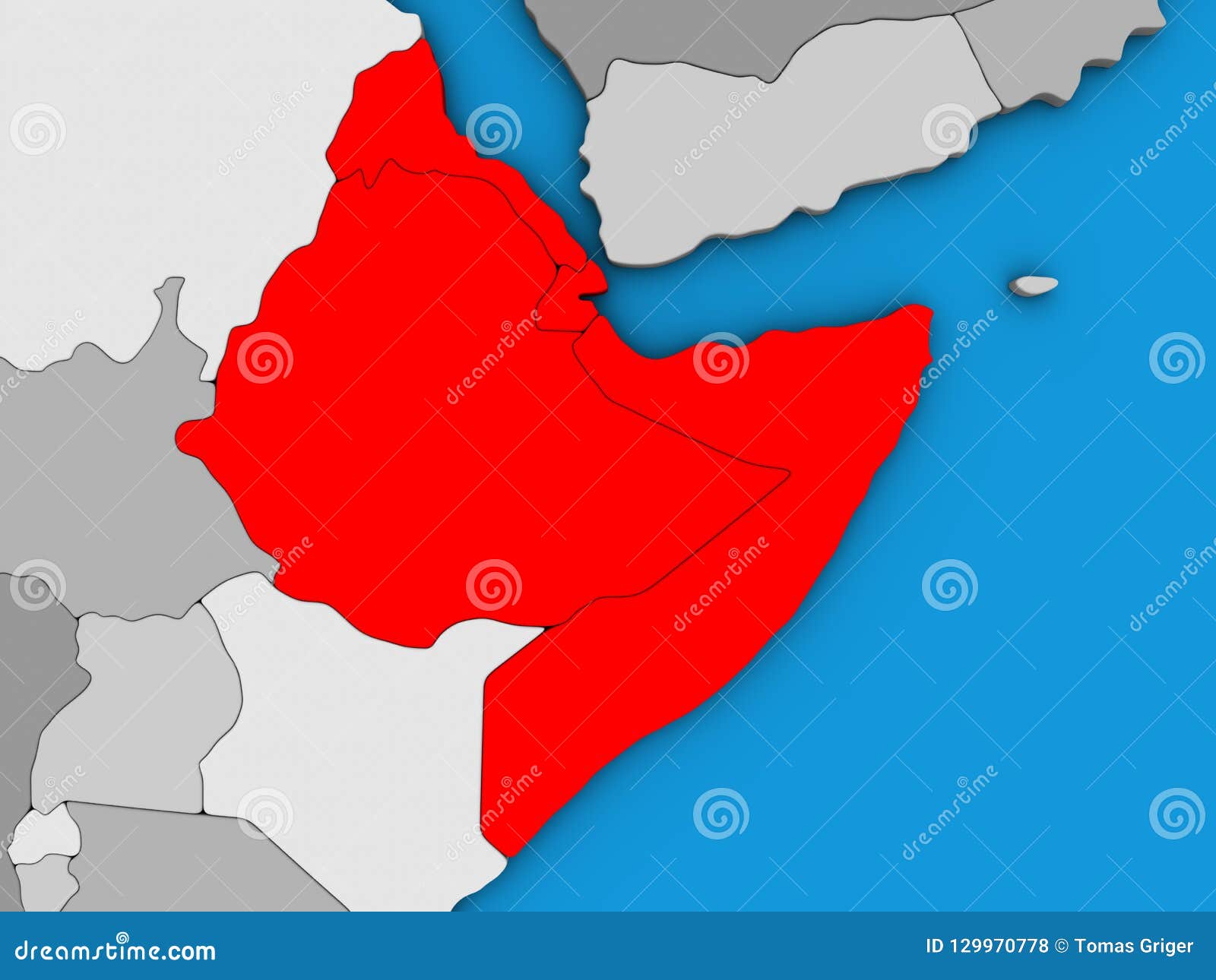 Horn of Africa on 3D map stock illustration. Illustration of political
