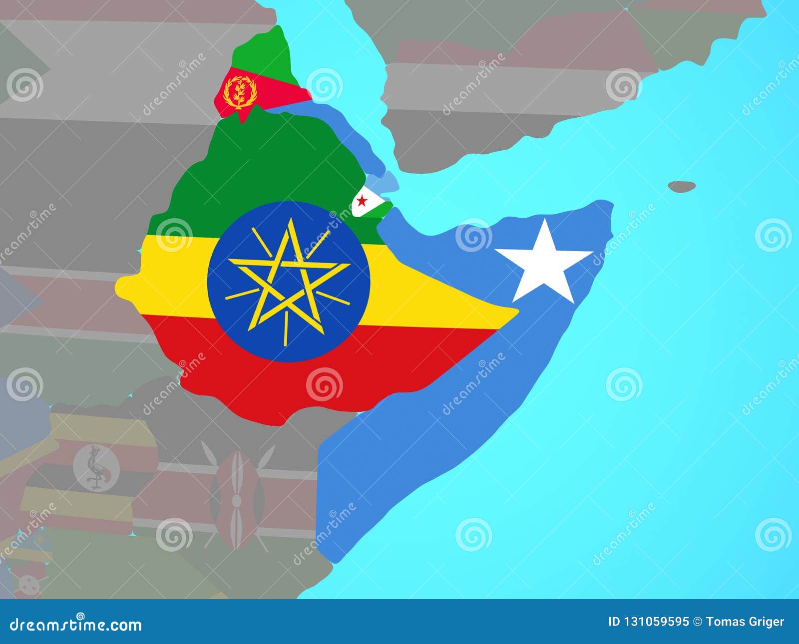 Horn of Africa with Flags on Map Stock Illustration - Illustration of
