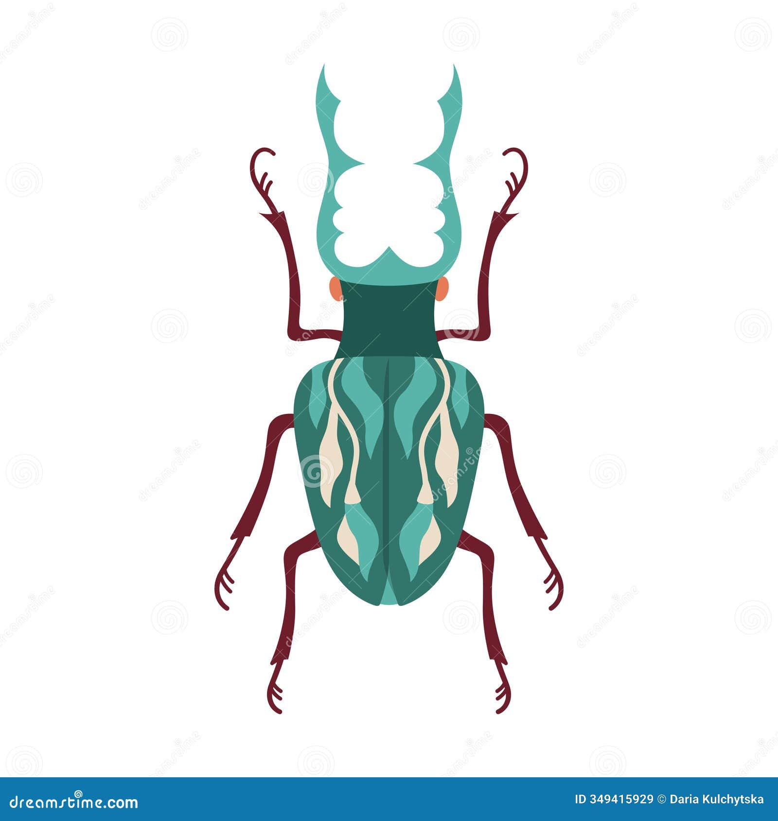 horned beetle whimsical folk art insect  fantasy bug patterned wings stylized 