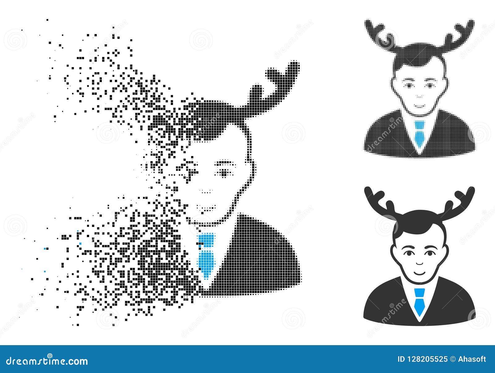 broken dot halftone horned husband icon with face
