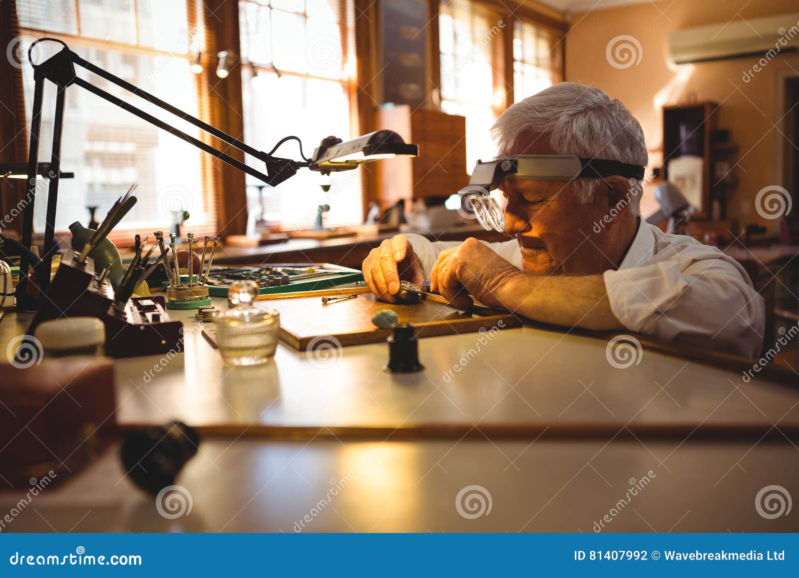 Horologist Repairing a Watch Stock Photo Image of male, looking 81407992